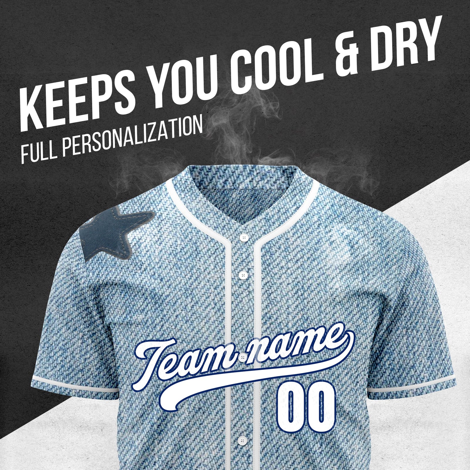 Custom Denim Star Pro Baseball Sports Jersey Personalized Uniform with Name & Number