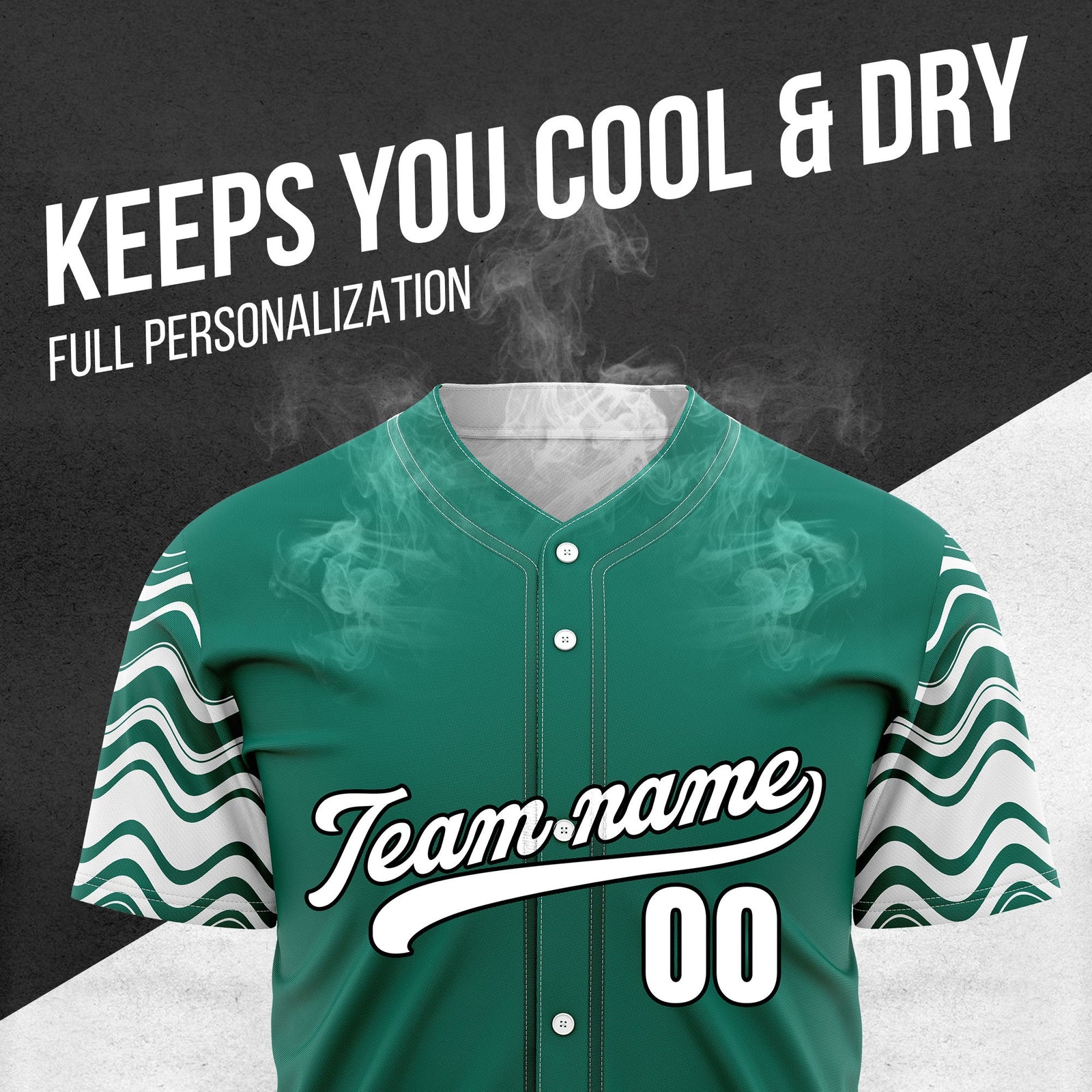 Custom Teal Baseball Wave Sports Jersey Personalized Uniform with Name & Number