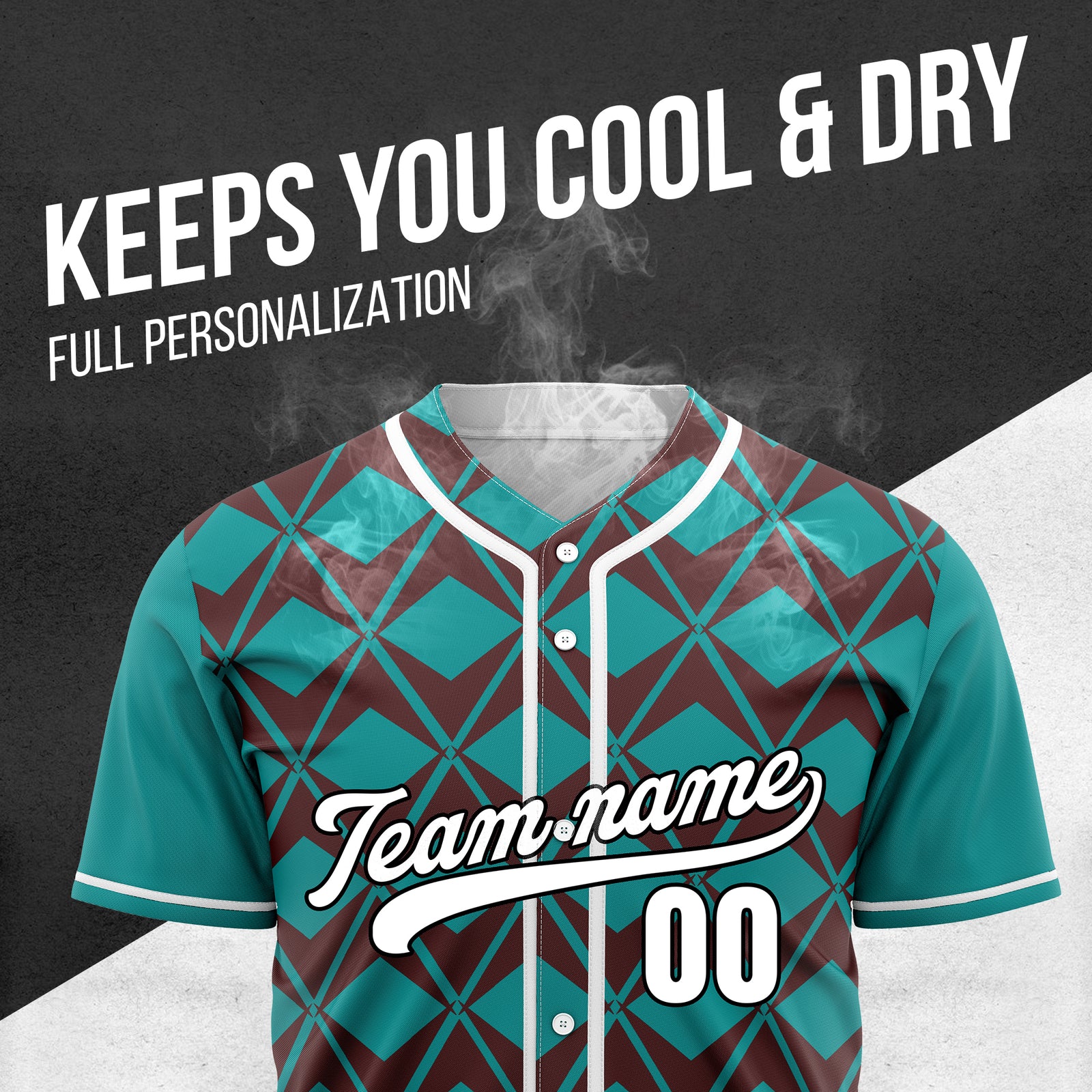 Custom Rhombus Blaze Teal Baseball Sports Jersey Personalized Uniform with Name & Number