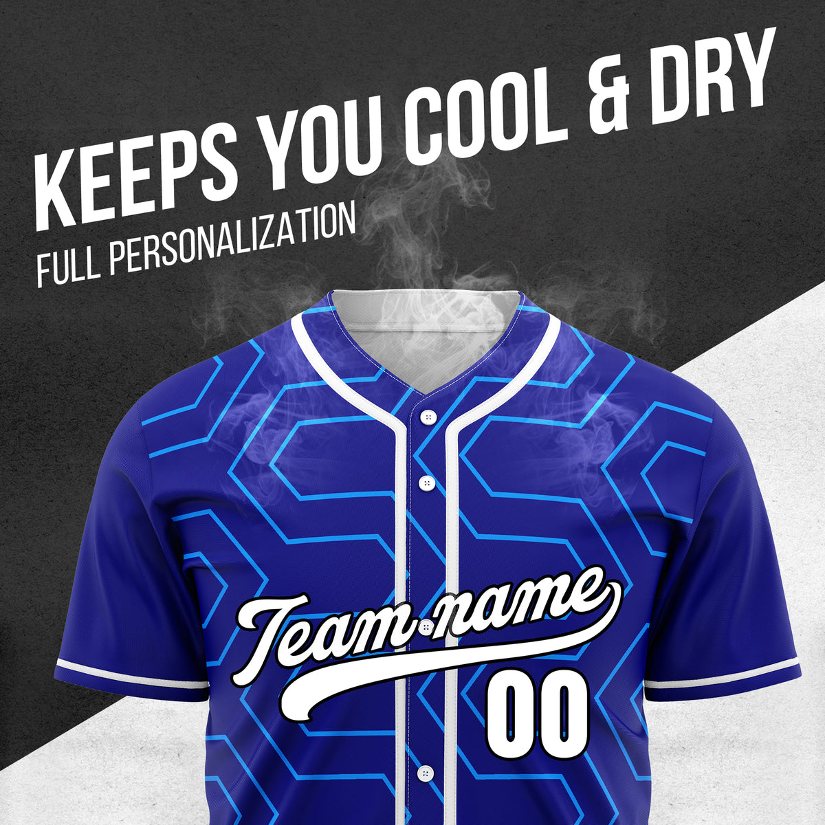 Custom Rhombus Rush Blue Baseball Sports Jersey Personalized Uniform with Name & Number