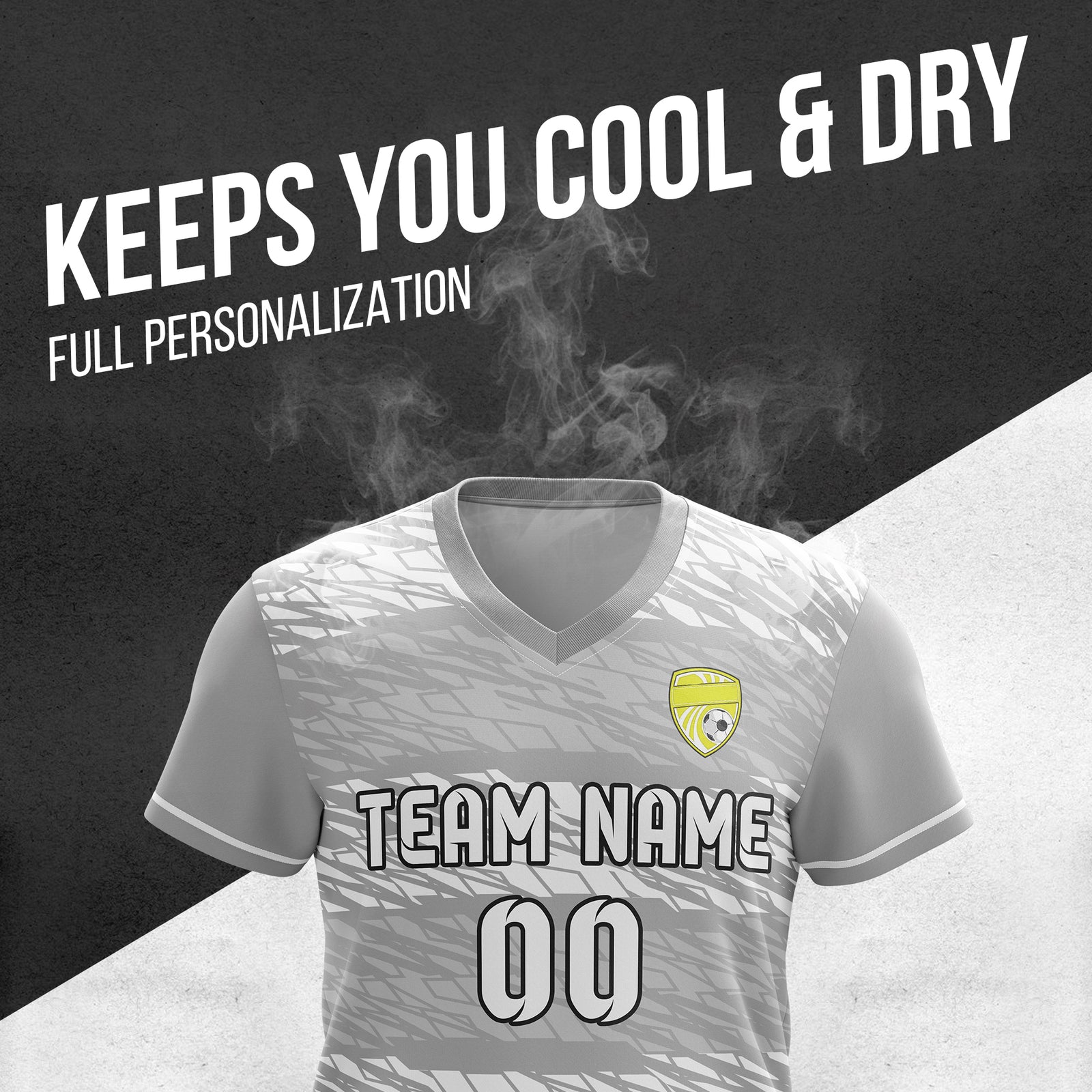 Custom Flare Strike V-Full Pattern Grey Soccer sport Tops Jersey