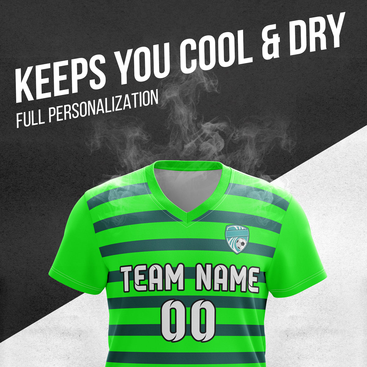 Custom Royal Stripe V-Neck Pattern Neon Green Soccer sport Tops Jersey