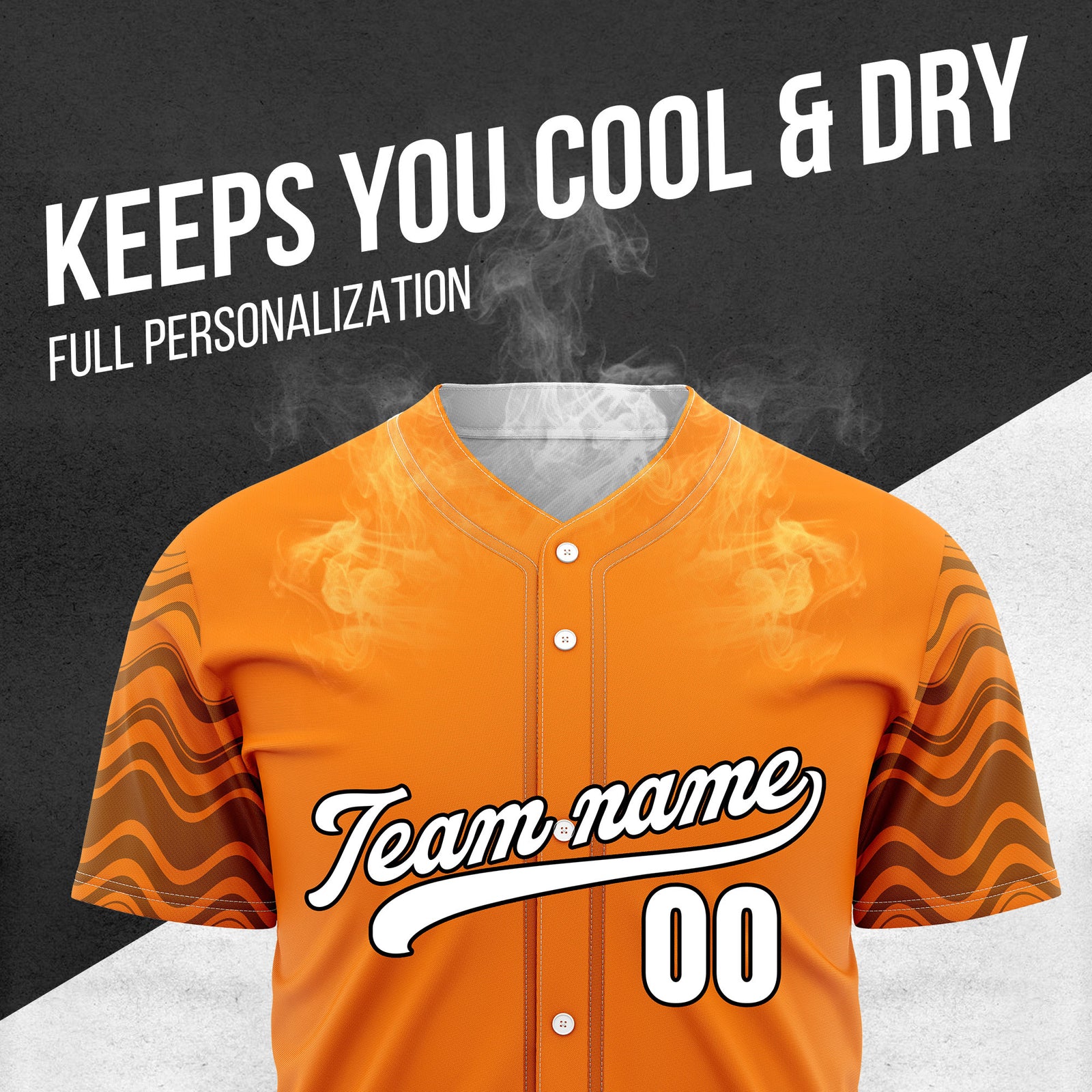 Custom Wave Orange Baseball Sports Jerseys Personalized Uniform with Name & Number