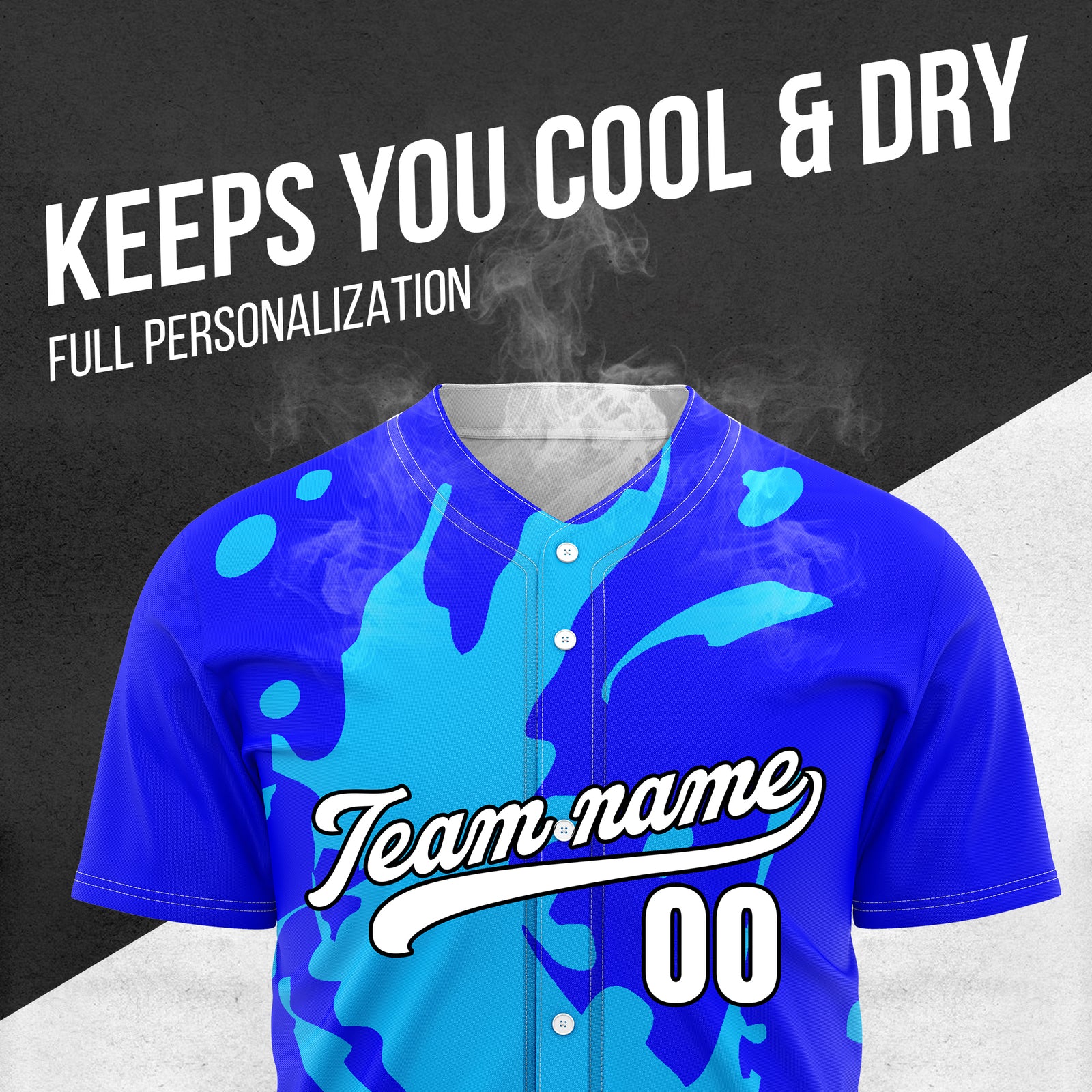Custom Ink Splash Blue Baseball Sports Jersey Personalized Uniform with Name & Number