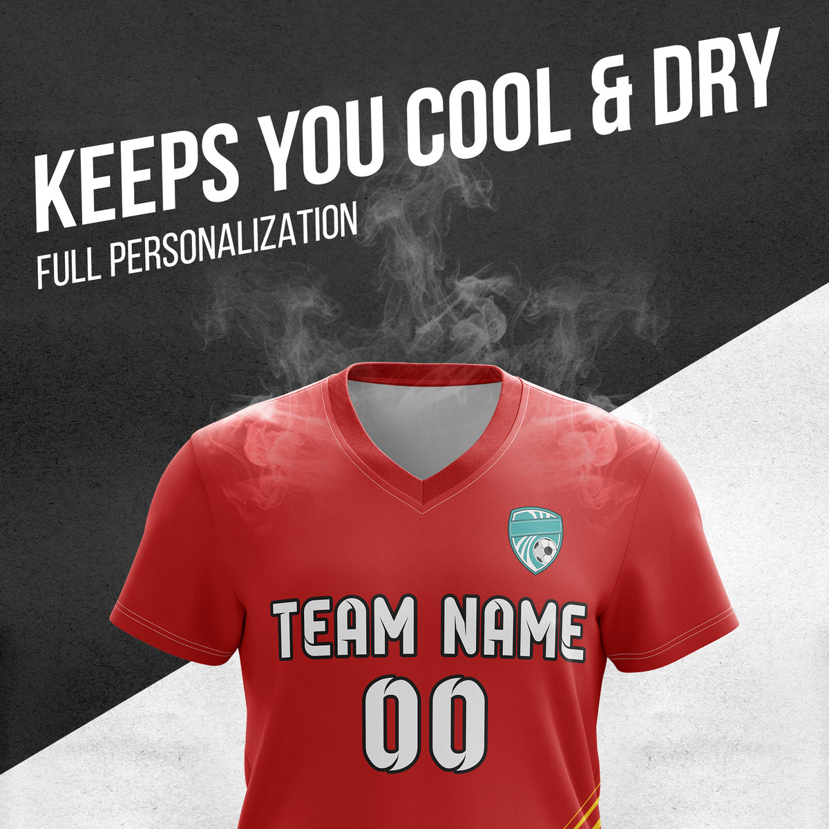 Custom WaveLine Stripe V-Neck Red Soccer sport Tops Jersey