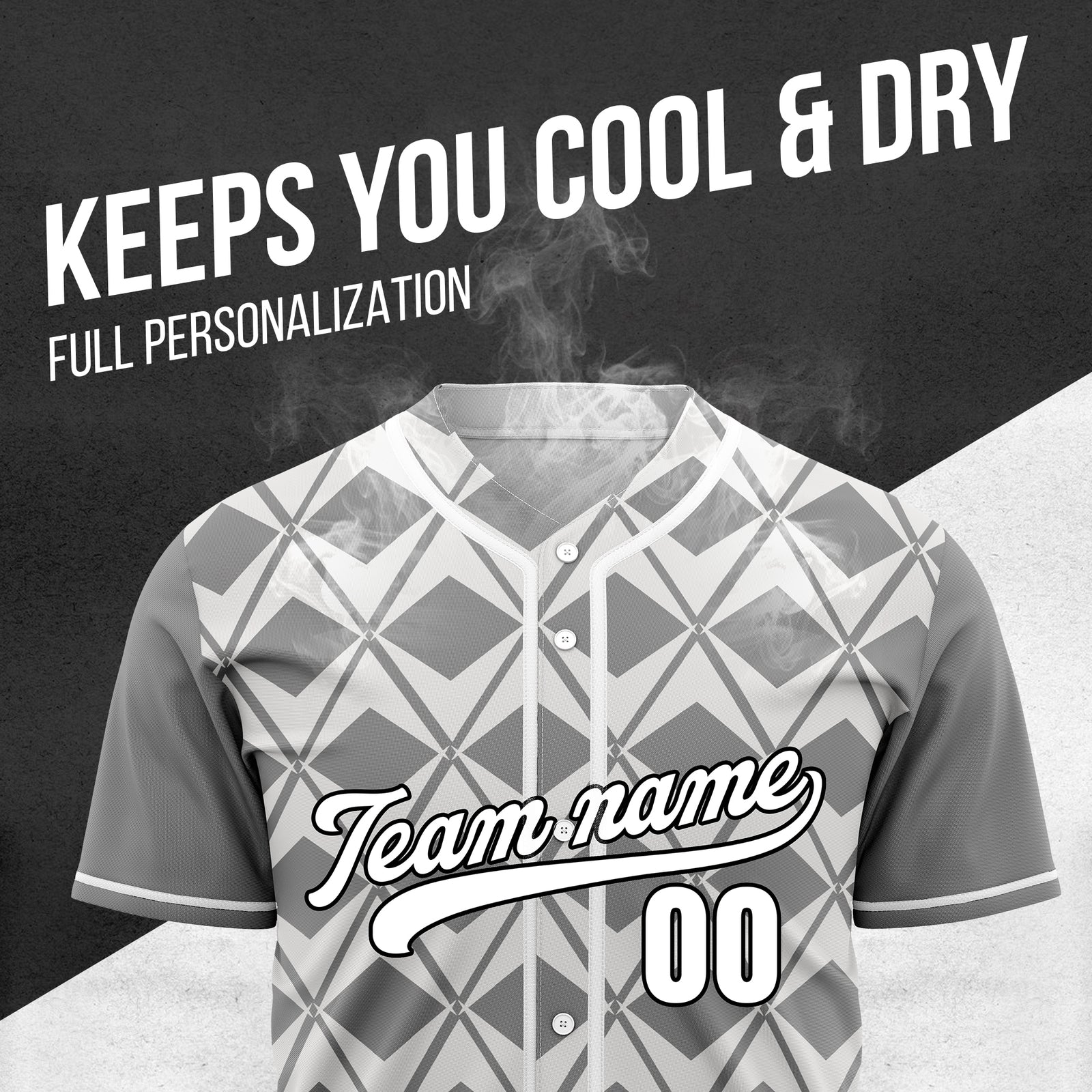 Custom Rhombus Blaze Grey Baseball Sports Jersey Personalized Uniform with Name & Number
