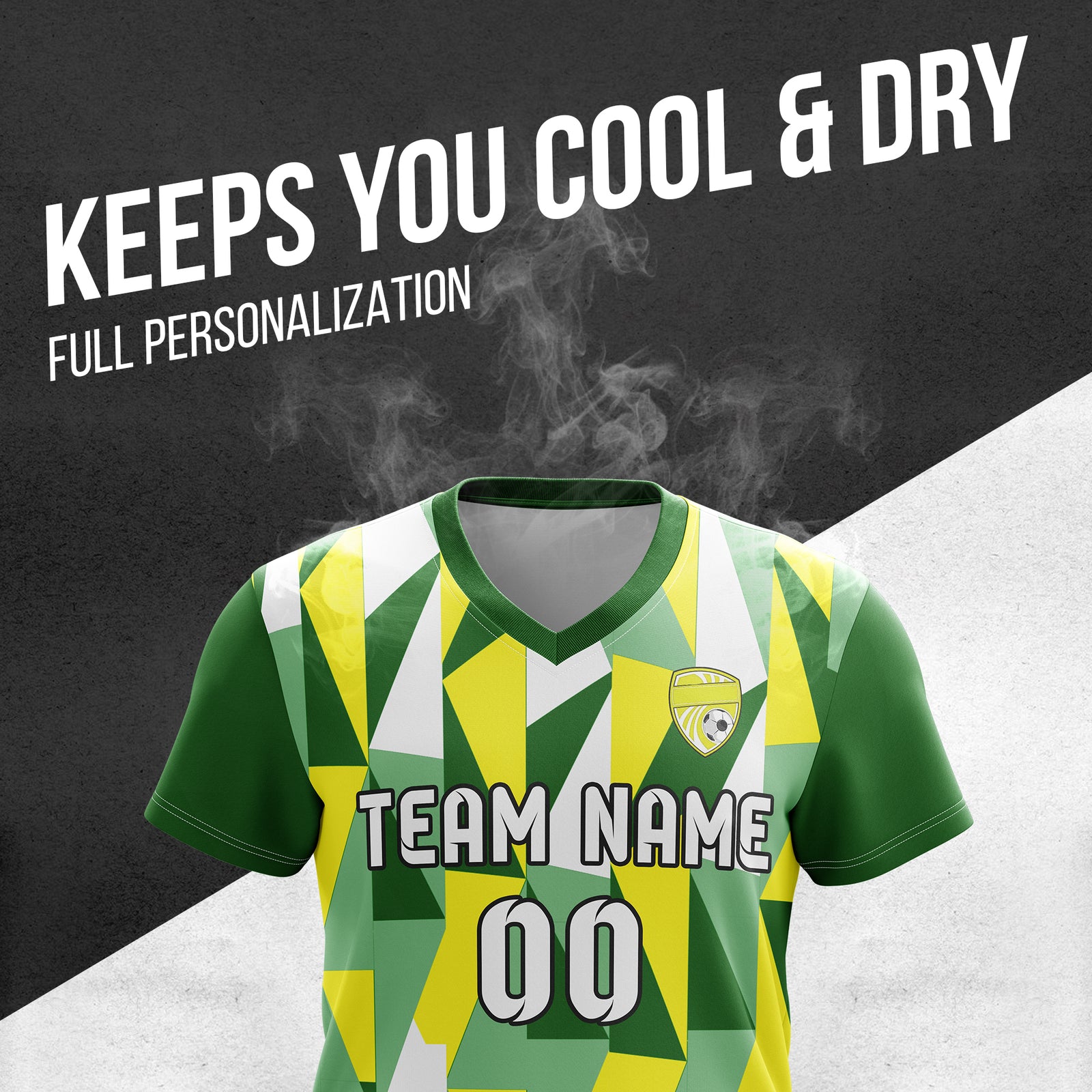 Custom Crystal V-Full Pattern Green Soccer sport Tops Jersey