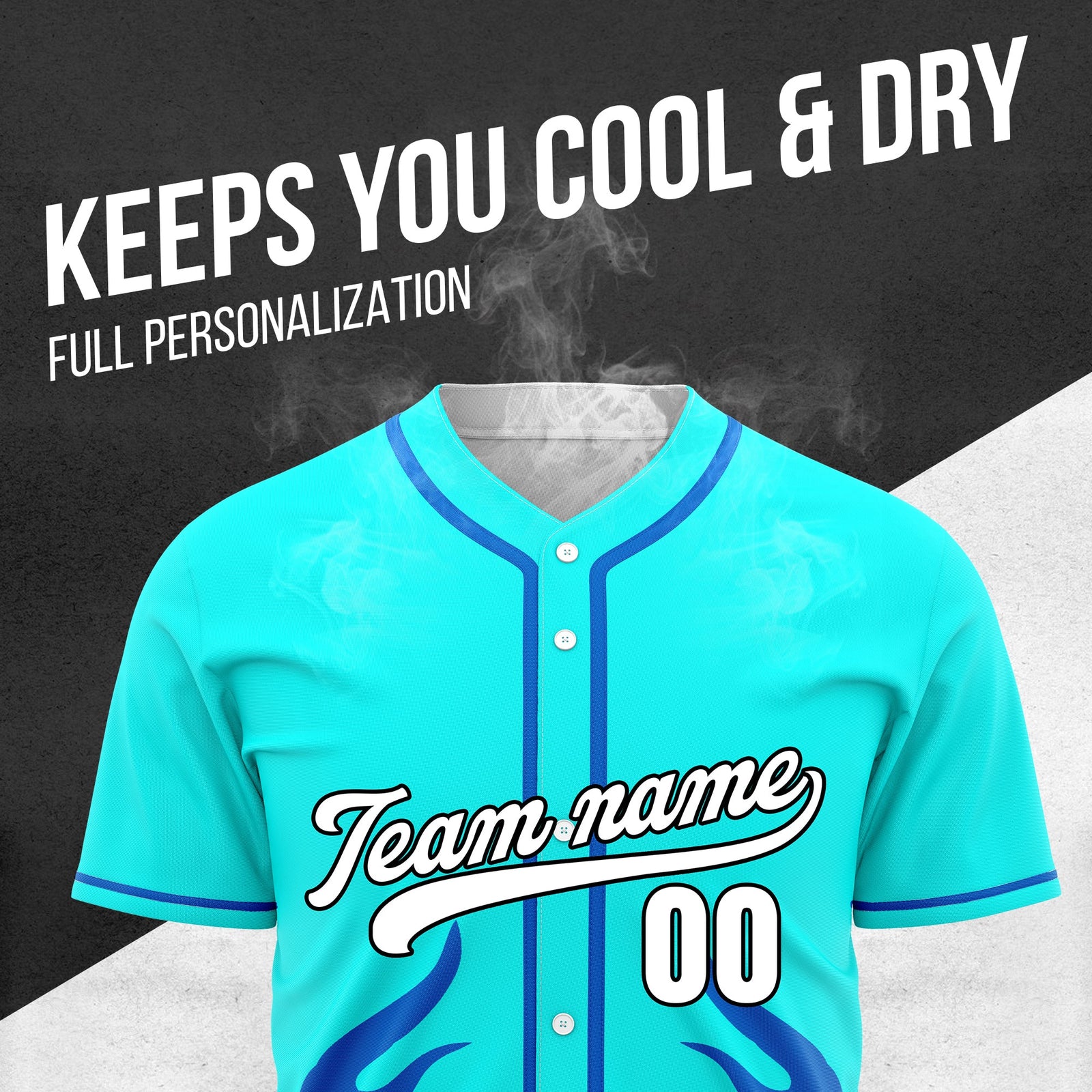 Custom Shadow Flames Aqua Baseball Sports Jersey Personalized Uniform with Name & Number