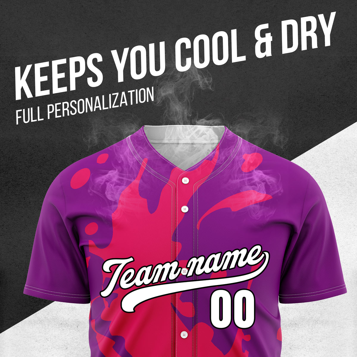 Custom Ink Splash Purple Baseball Sports Jersey Personalized Uniform with Name & Number