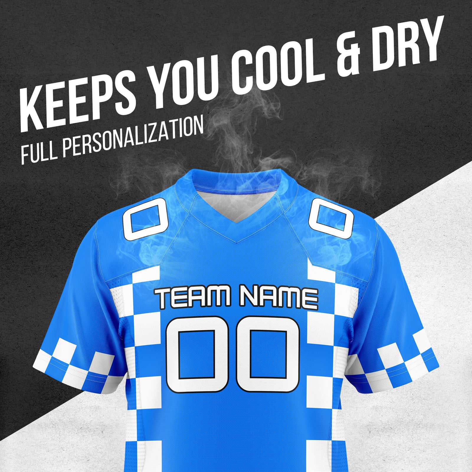 Custom Elite Side Block Pattern Blue Mesh Authentic Football Jersey