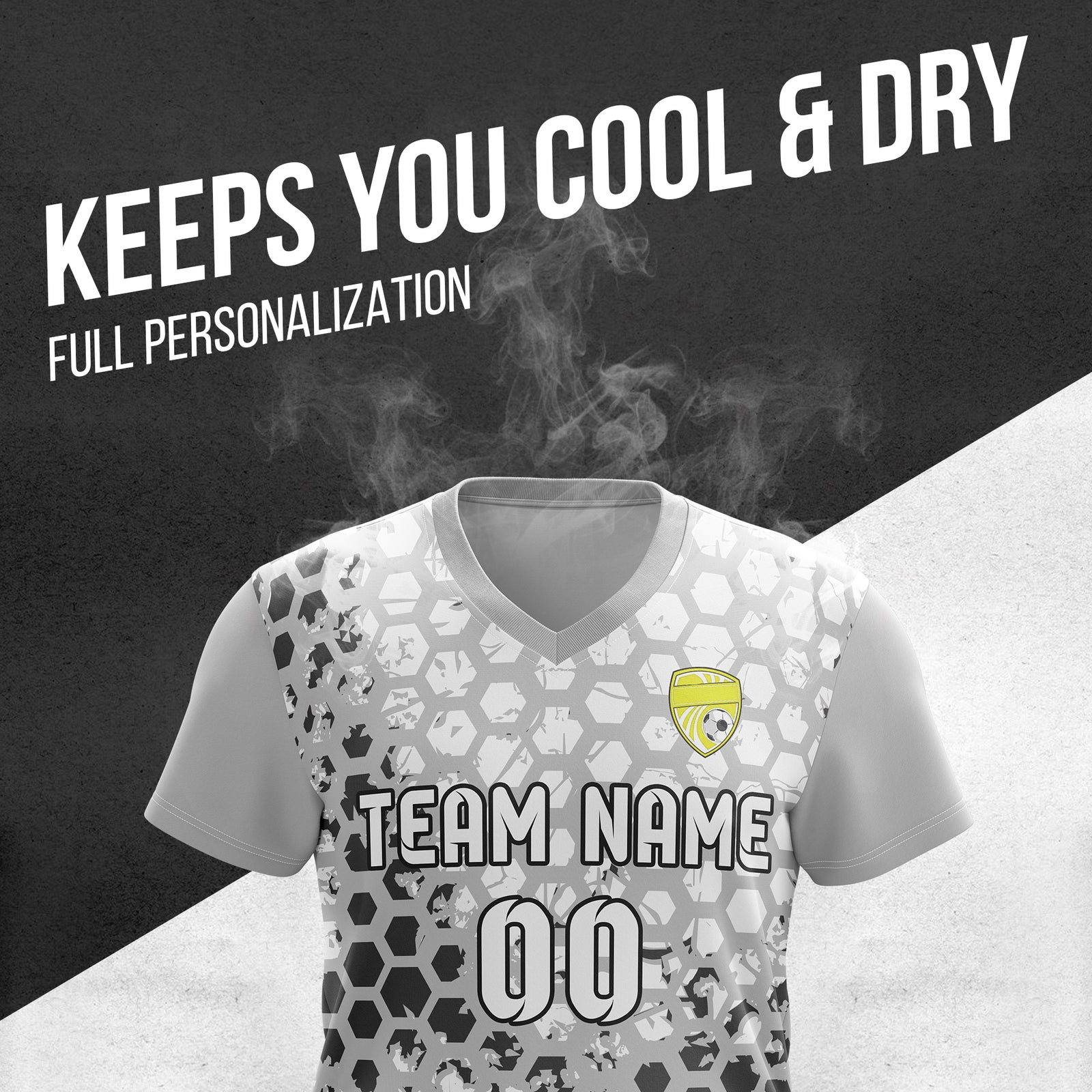 Custom Hex V-Full Pattern Grey Soccer sport Tops Jersey