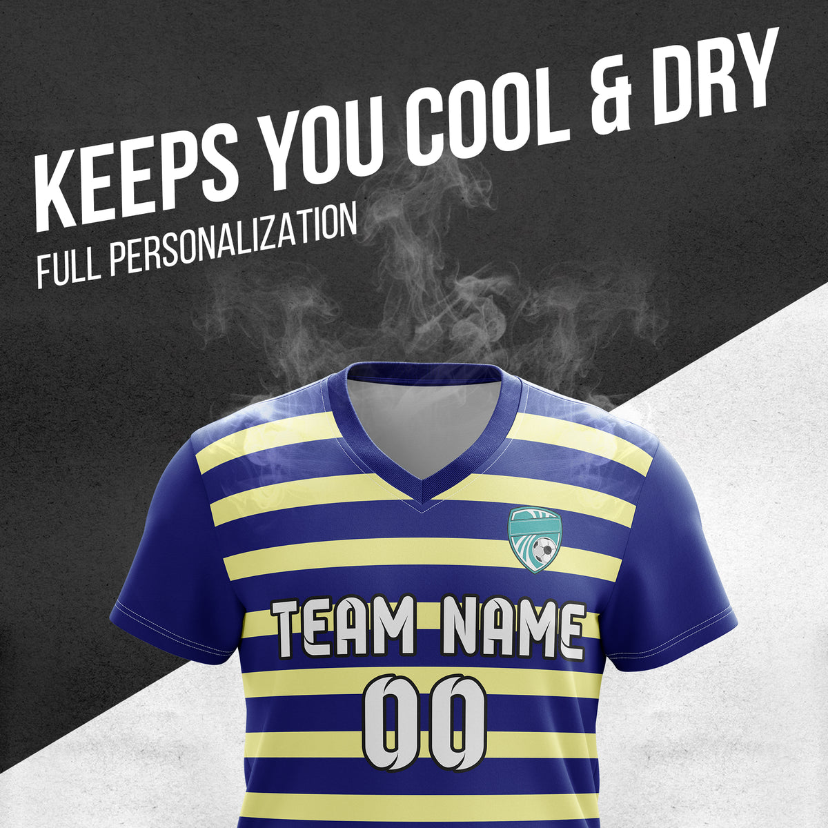 Custom Royal Stripe V-Neck Navy Soccer sport Tops Jersey