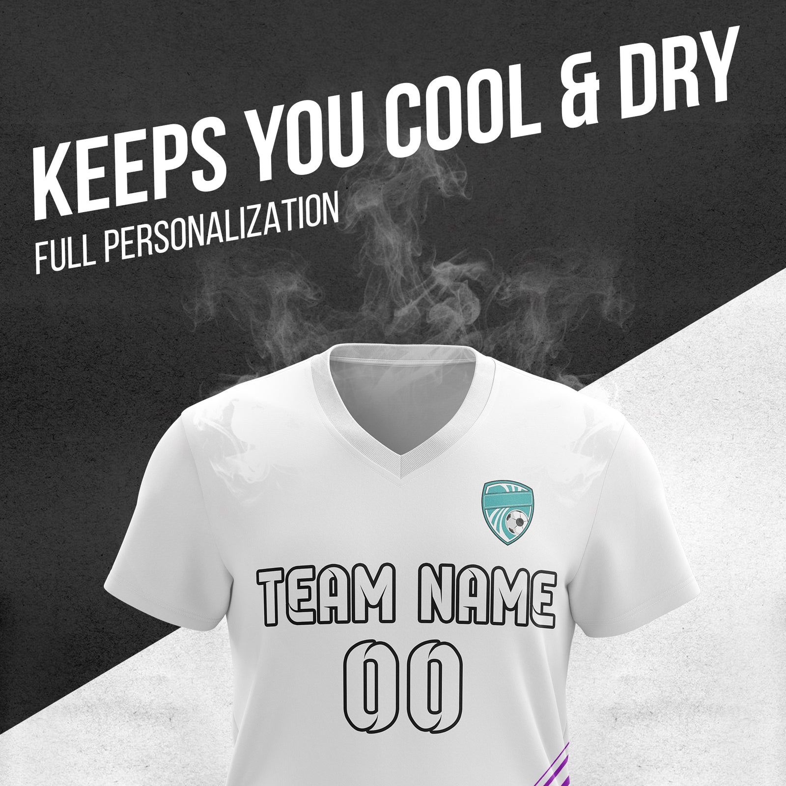 Custom WaveLine Stripe V-Neck Pattern White Soccer sport Tops Jersey