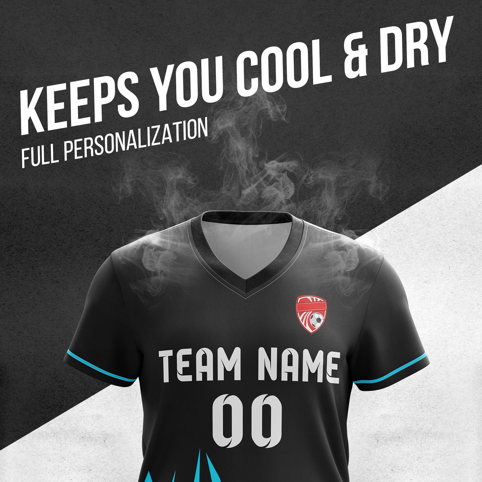 Custom Spark Strike V-Side Pattern Black Soccer sport Tops Jersey