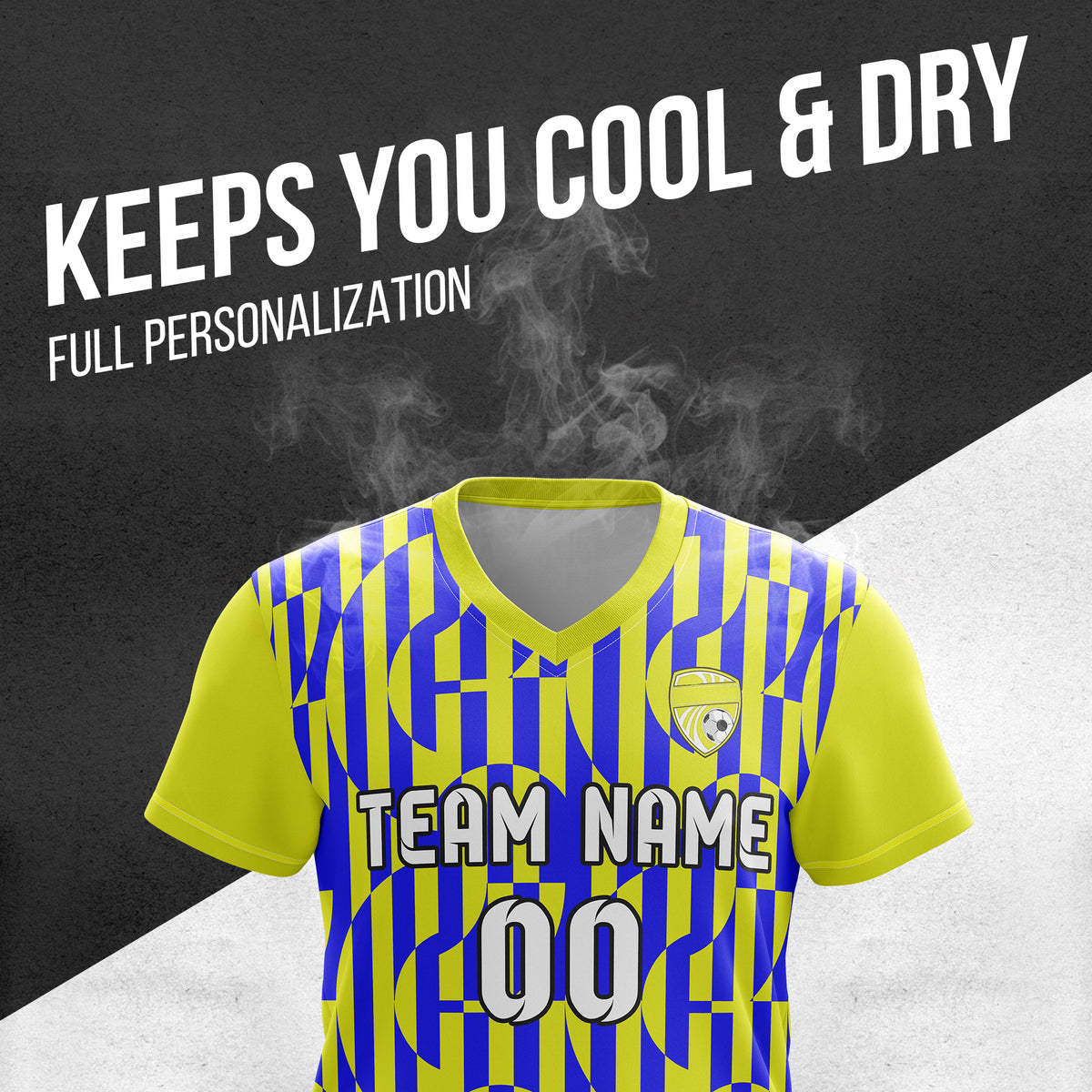 Custom Pulse Grid V-Full Pattern Yellow Soccer sport Tops Jersey