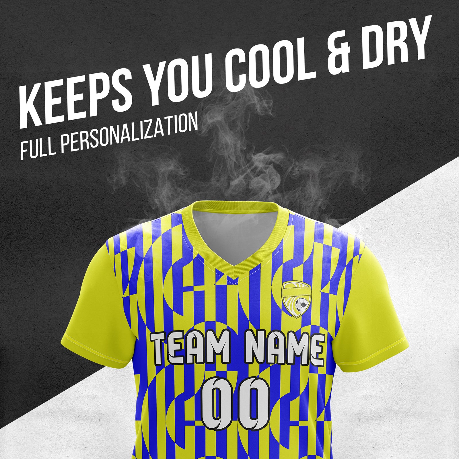 Custom Pulse Grid V-Full Pattern Yellow Soccer sport Tops Jersey