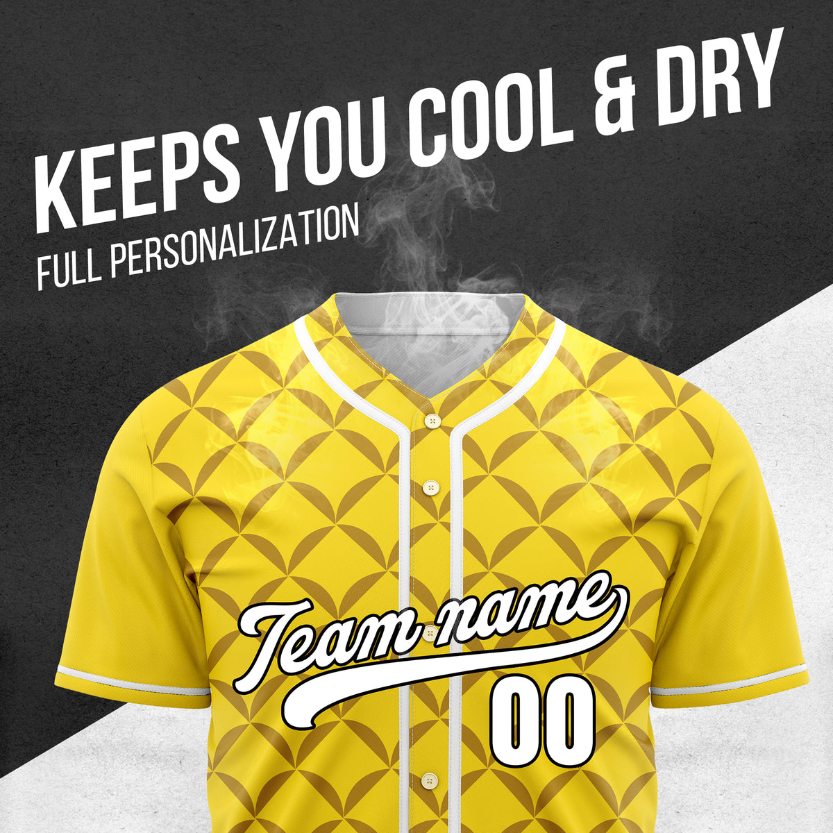 Custom Vertex Vibe Yellow Baseball Sports Jersey Personalized Uniform with Name & Number