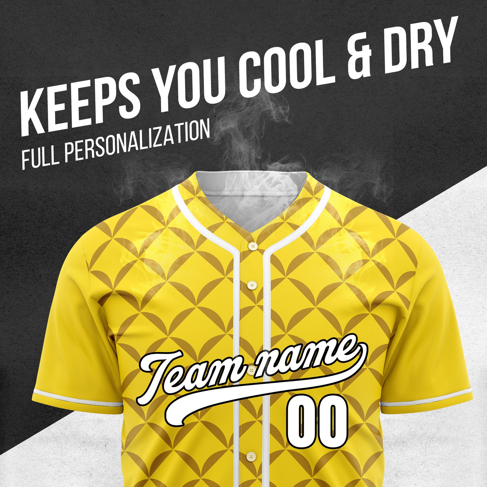 Custom Vertex Vibe Yellow Baseball Sports Jersey Personalized Uniform with Name & Number
