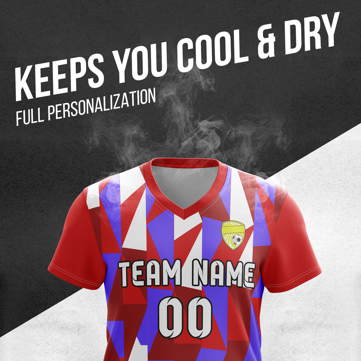 Custom Crystal V-Full Pattern Red Soccer sport Tops Jersey
