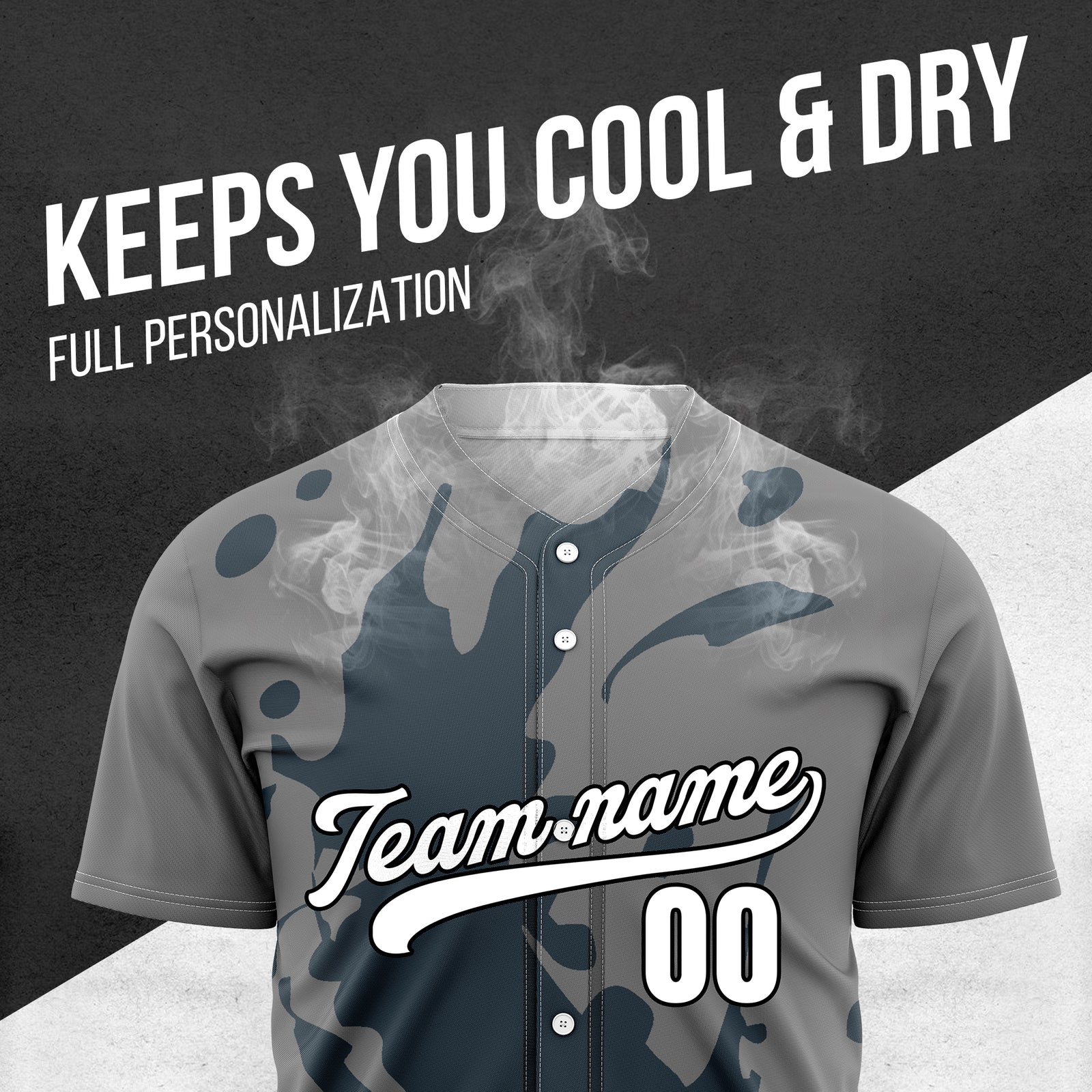 Custom Ink Splash Grey Baseball Sports Jersey Personalized Uniform with Name & Number