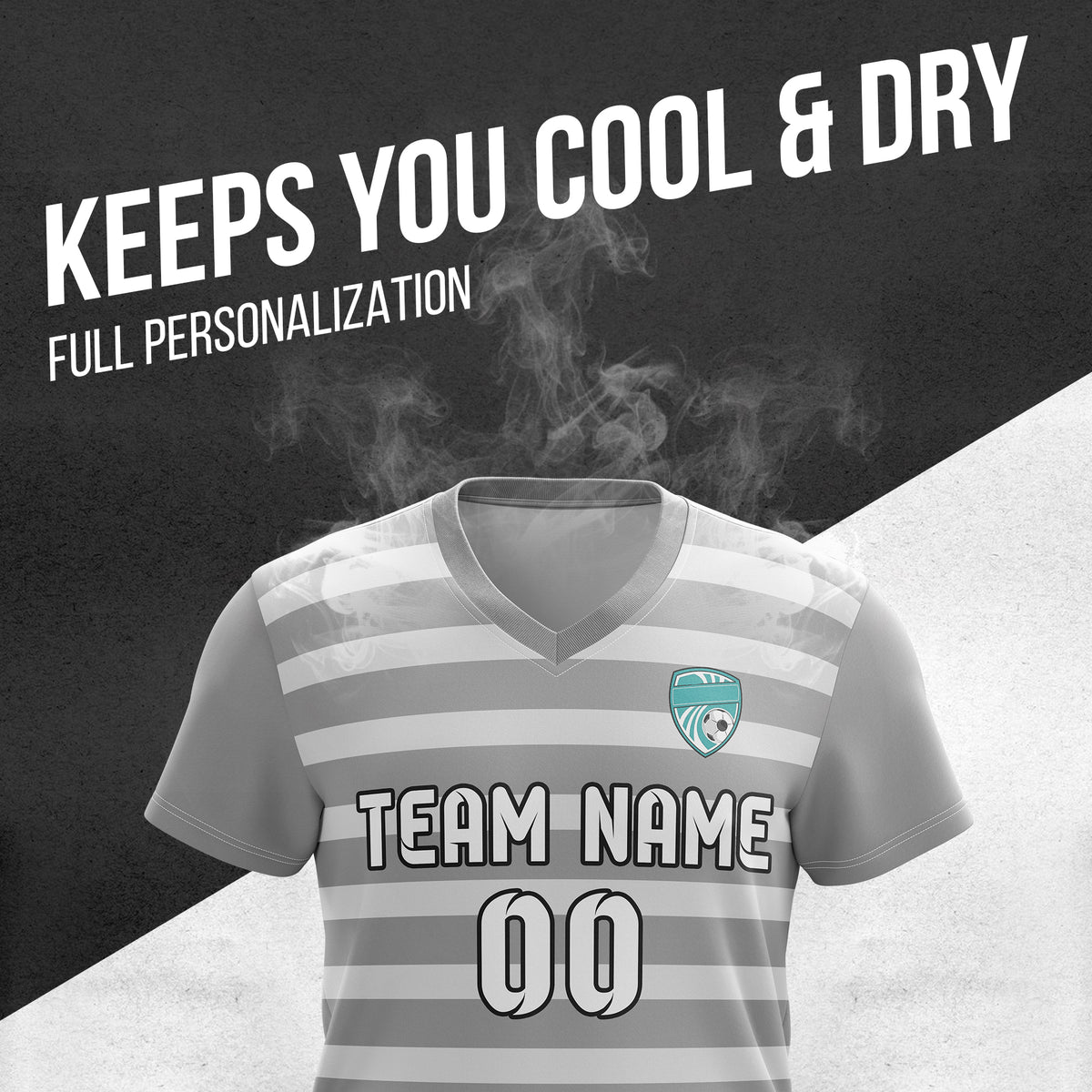 Custom Royal Stripe V-Neck Grey Soccer sport Tops Jersey