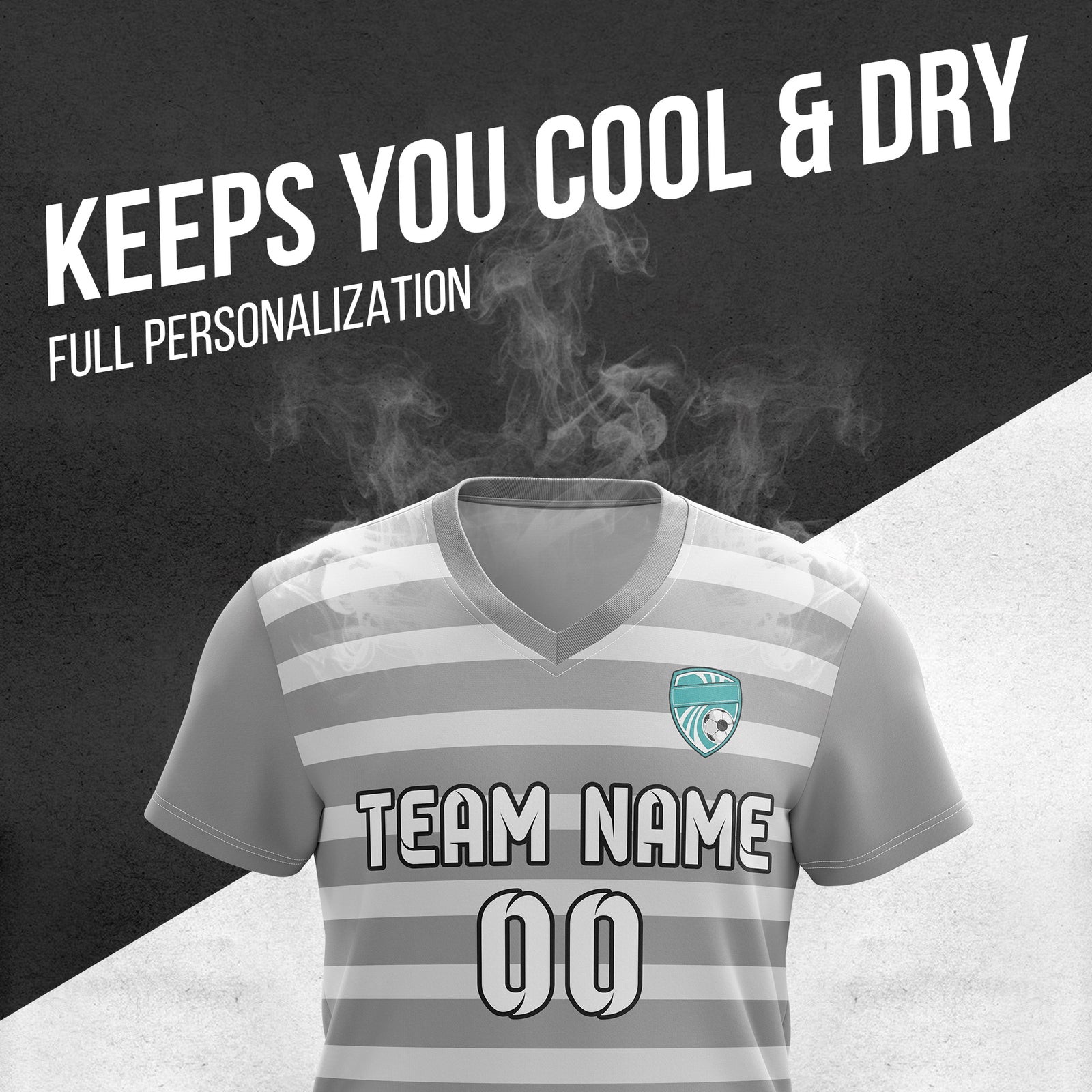 Custom Royal Stripe V-Neck Grey Soccer sport Tops Jersey