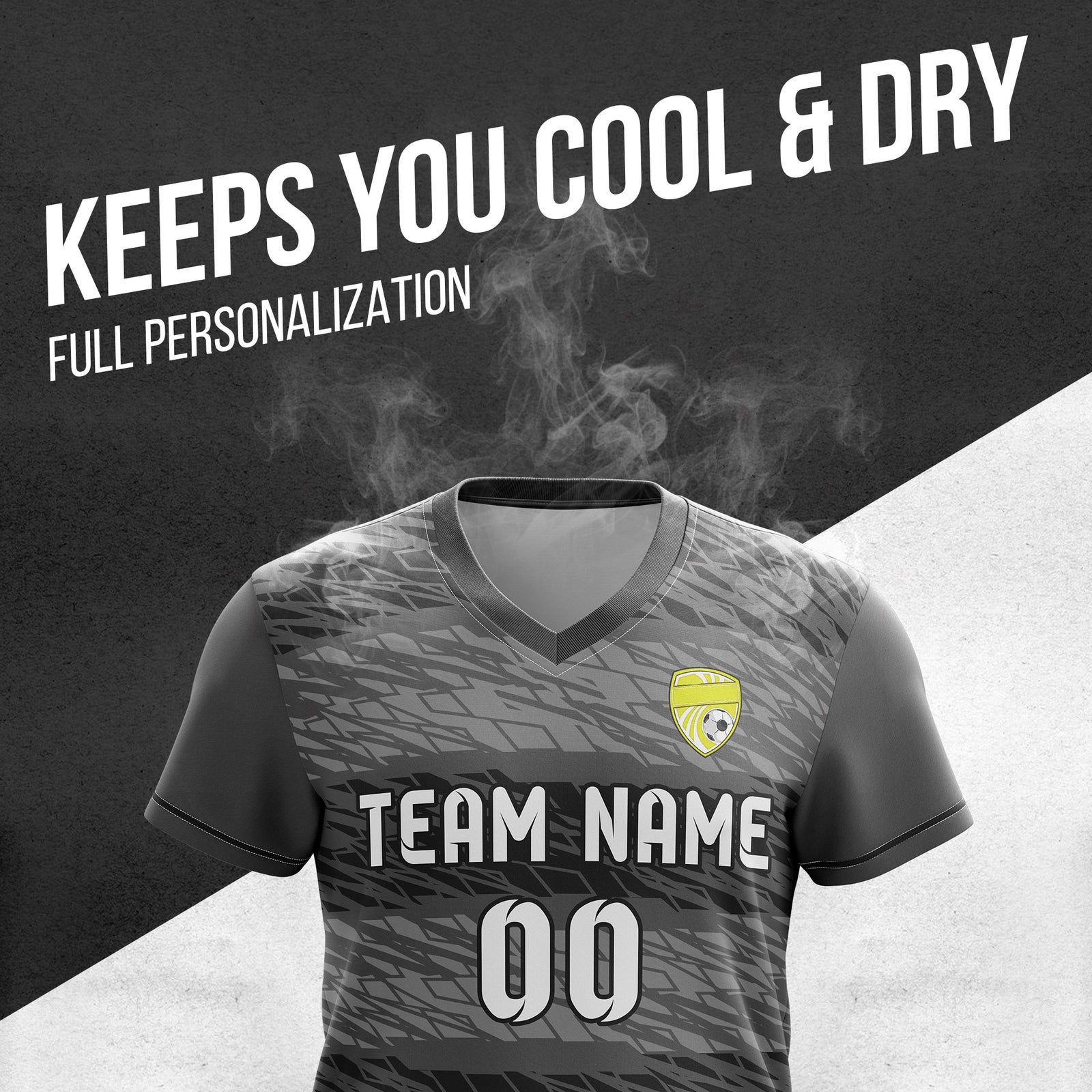 Custom Flare Strike V-Full Pattern Dark Grey Soccer sport Tops Jersey