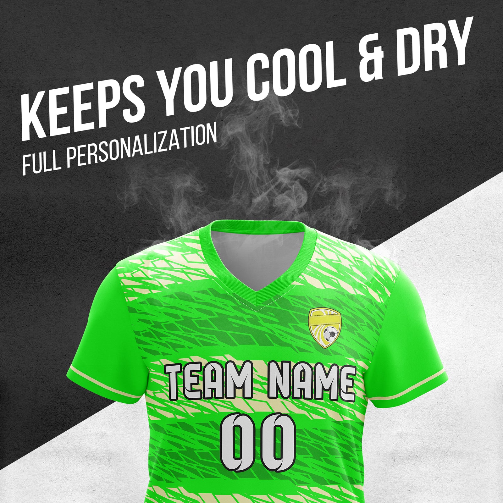 Custom Flare Strike V-Full Pattern Neon Green Soccer sport Tops Jersey