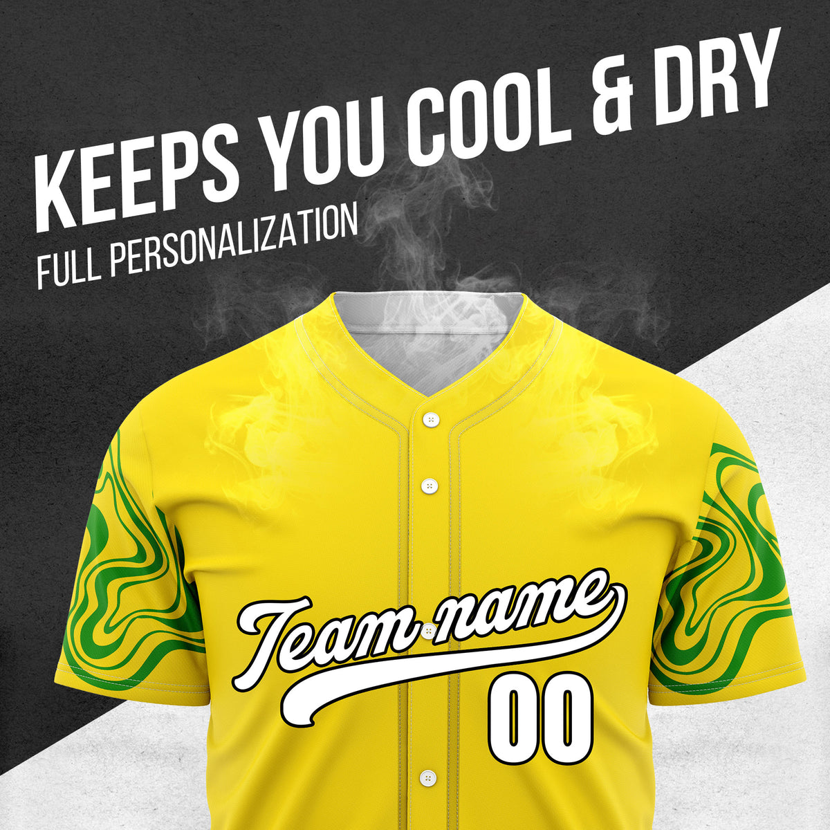 Custom Wave Yellow Baseball Sports Jerseys Personalized Uniform with Name & Numbers