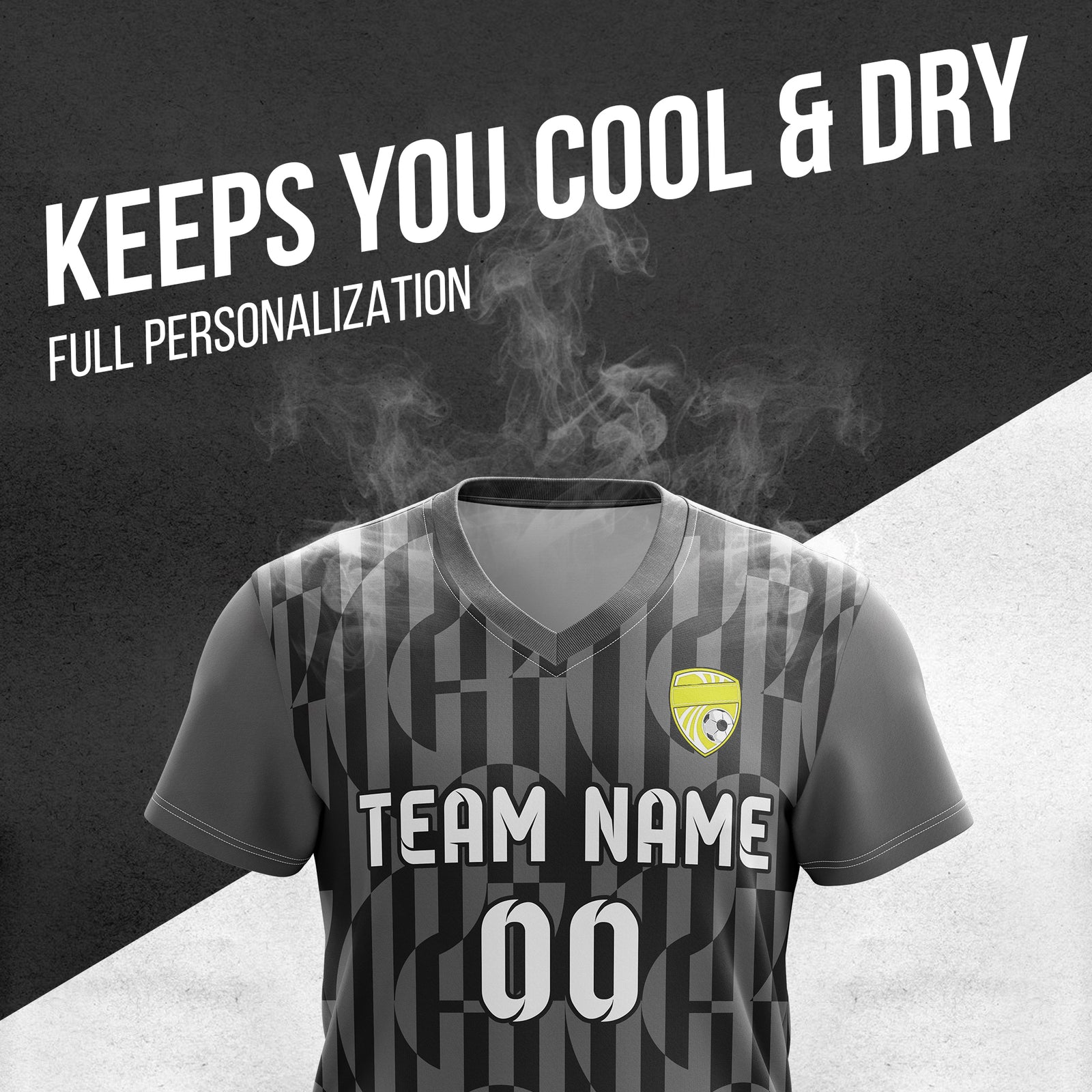 Custom Pulse Grid V-Full Pattern Dark Grey Soccer sport Tops Jersey