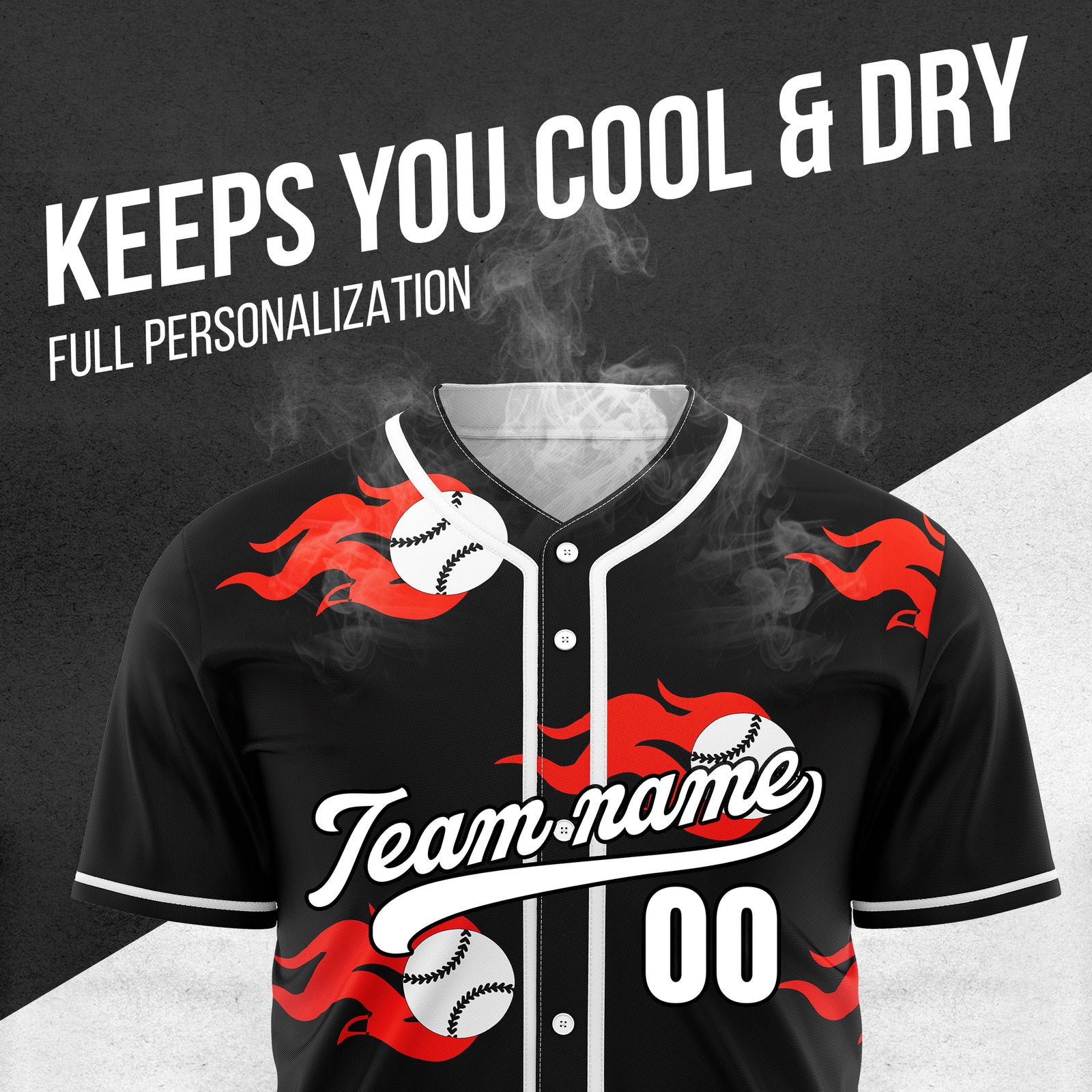 Custom Fireballers Black Baseball Sports Jersey Personalized Uniform with Name & Number