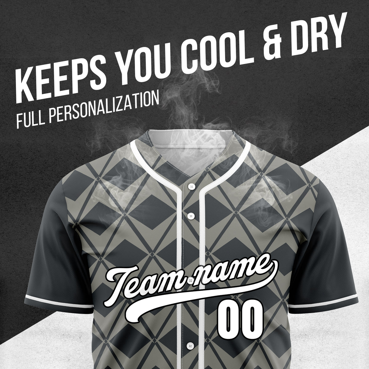 Custom Rhombus Blaze Dark Grey Baseball Sports Jersey Personalized Uniform with Name & Number