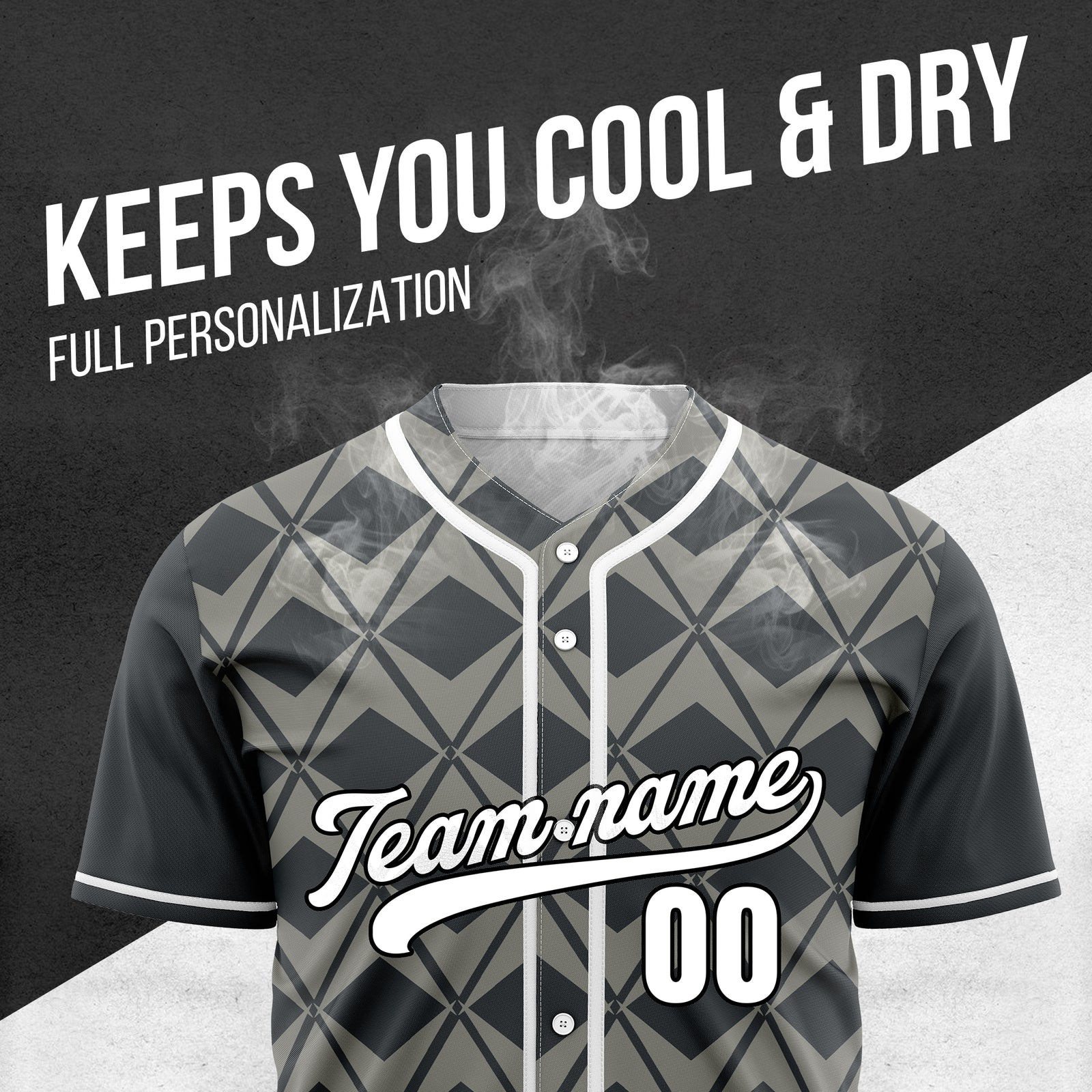 Custom Rhombus Blaze Dark Grey Baseball Sports Jersey Personalized Uniform with Name & Number