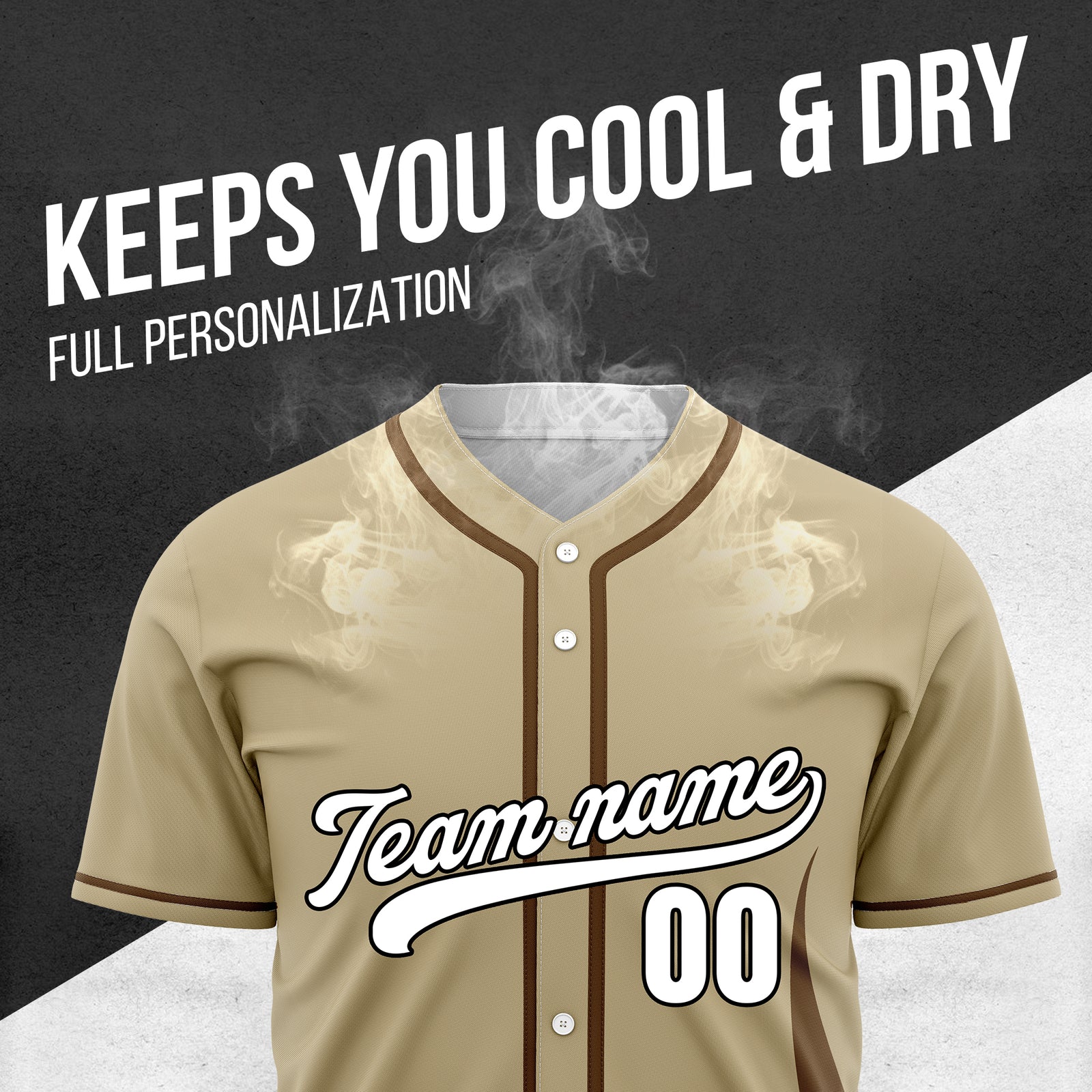 Custom Fire Pulse Khaki Baseball Sports Jersey Personalized Uniform with Name & Number