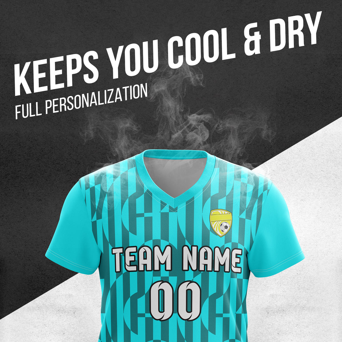 Custom Pulse Grid V-Full Pattern Aqua Soccer sport Tops Jersey