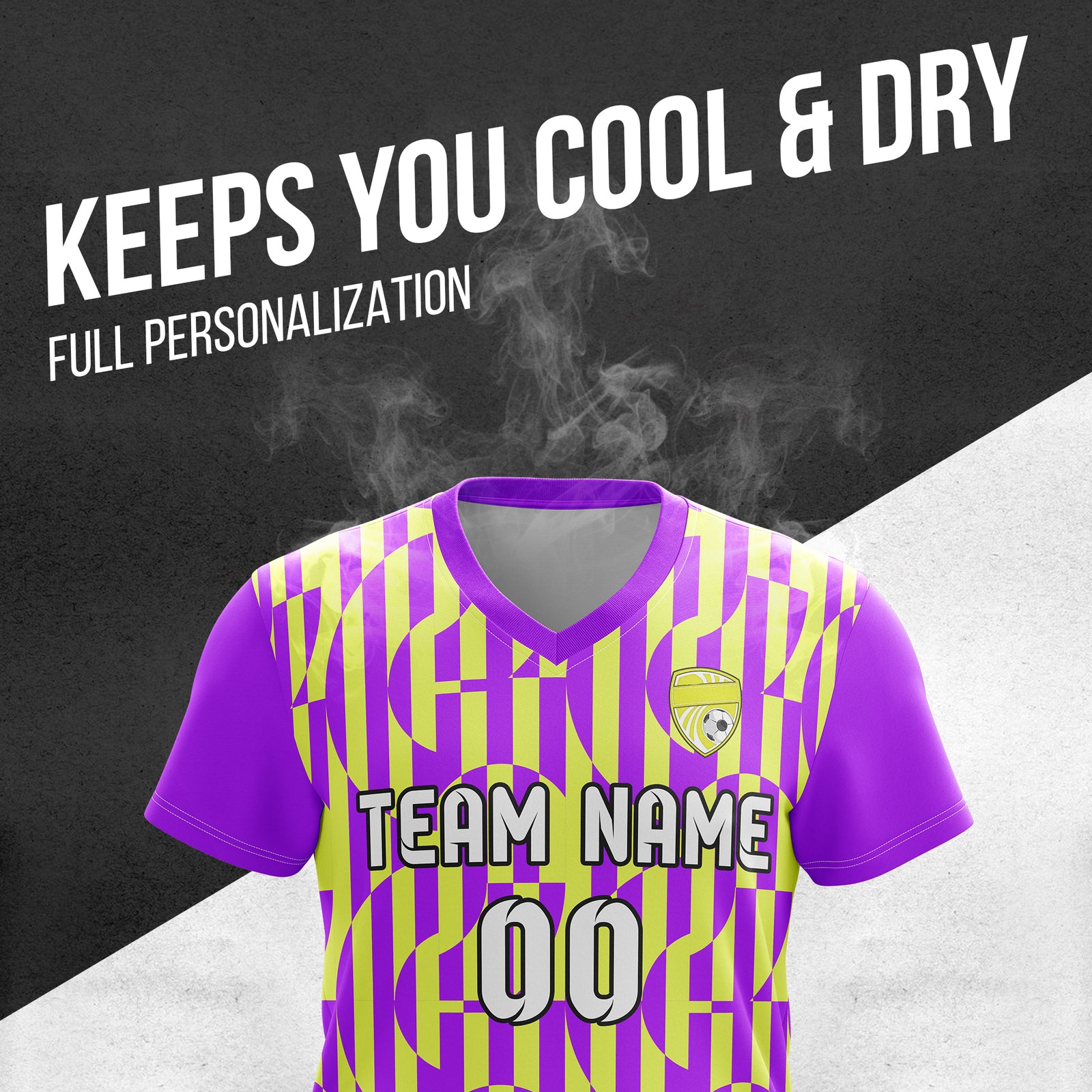 Custom Pulse Grid V-Full Pattern Purple Soccer sport Tops Jersey