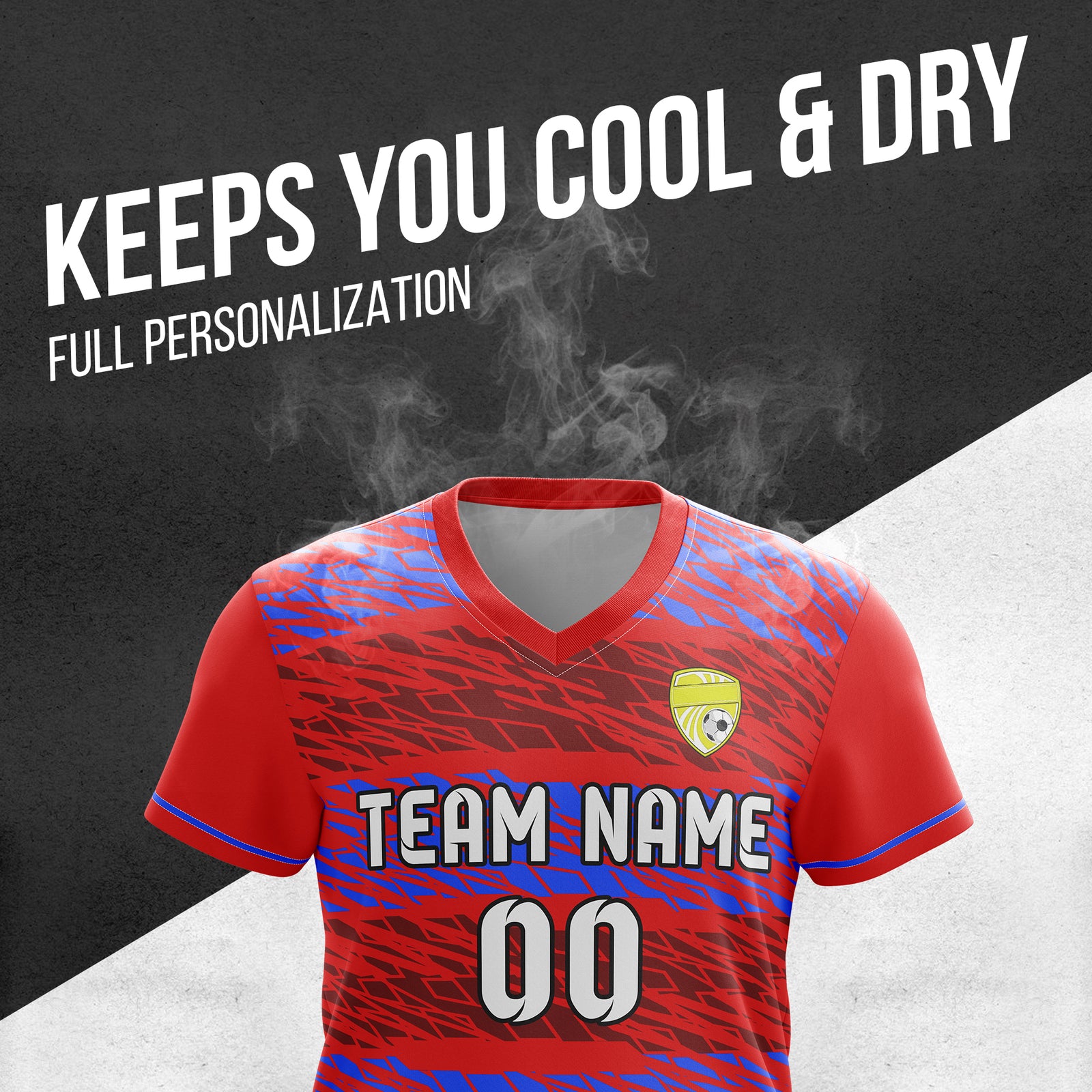 Custom Flare Strike V-Full Pattern Red Soccer sport Tops Jersey