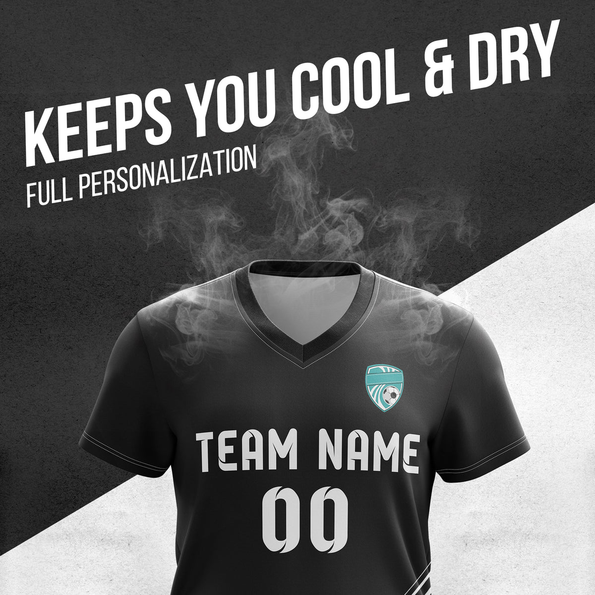 Custom WaveLine Stripe V-Neck Black Soccer sport Tops Jersey