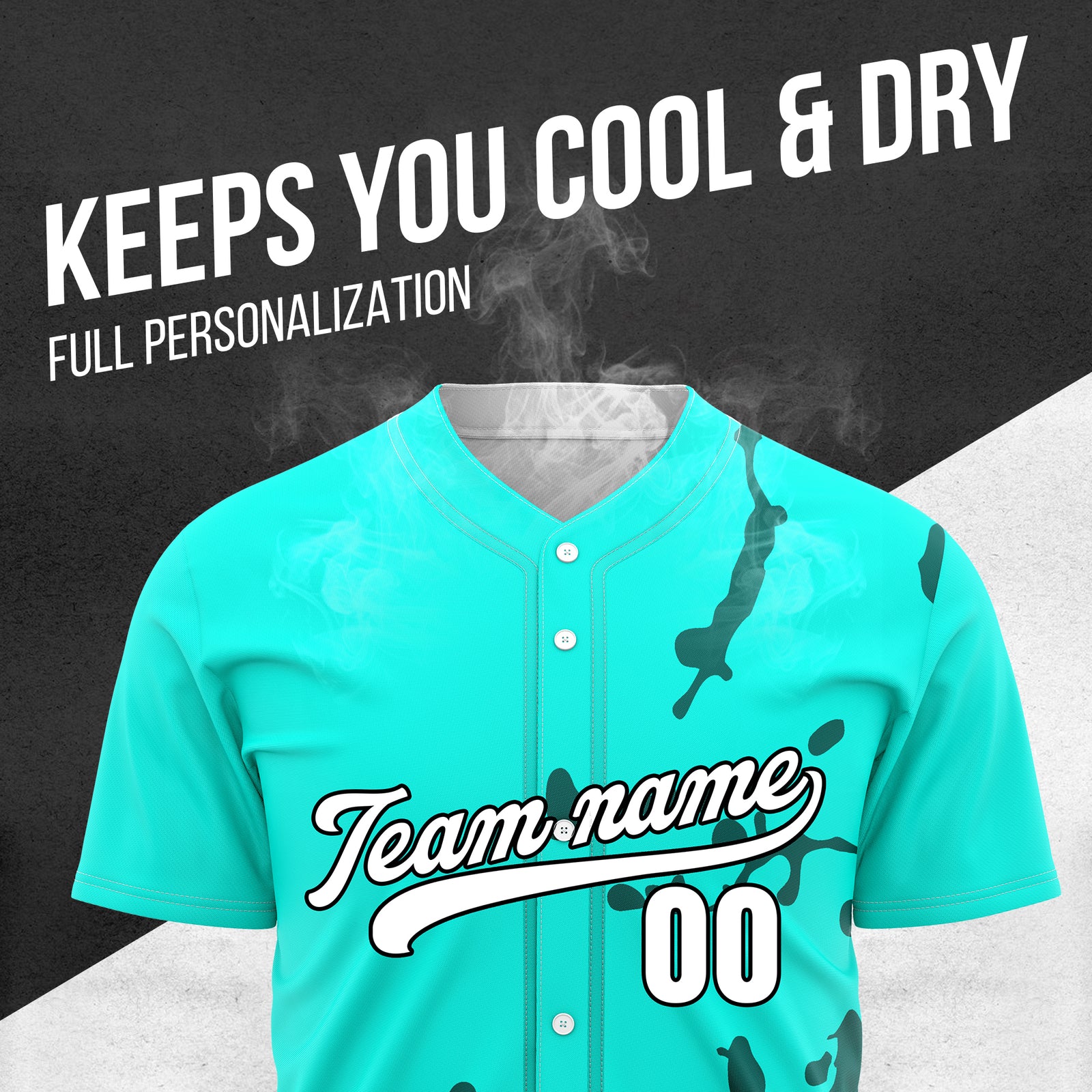 Custom Ink Paint Pop Aqua Baseball Sports Jersey Personalized Uniform with Name & Number
