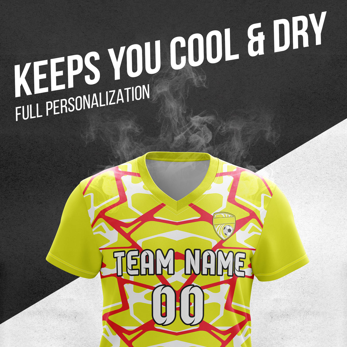 Custom Wild Pulse V-Full Pattern Yellow Soccer sport Tops Jersey