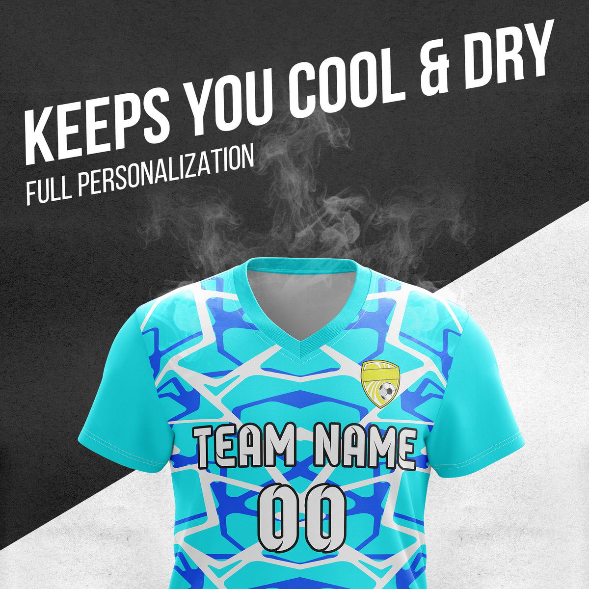 Custom Wild Pulse V-Full Pattern Aqua Soccer sport Tops Jersey
