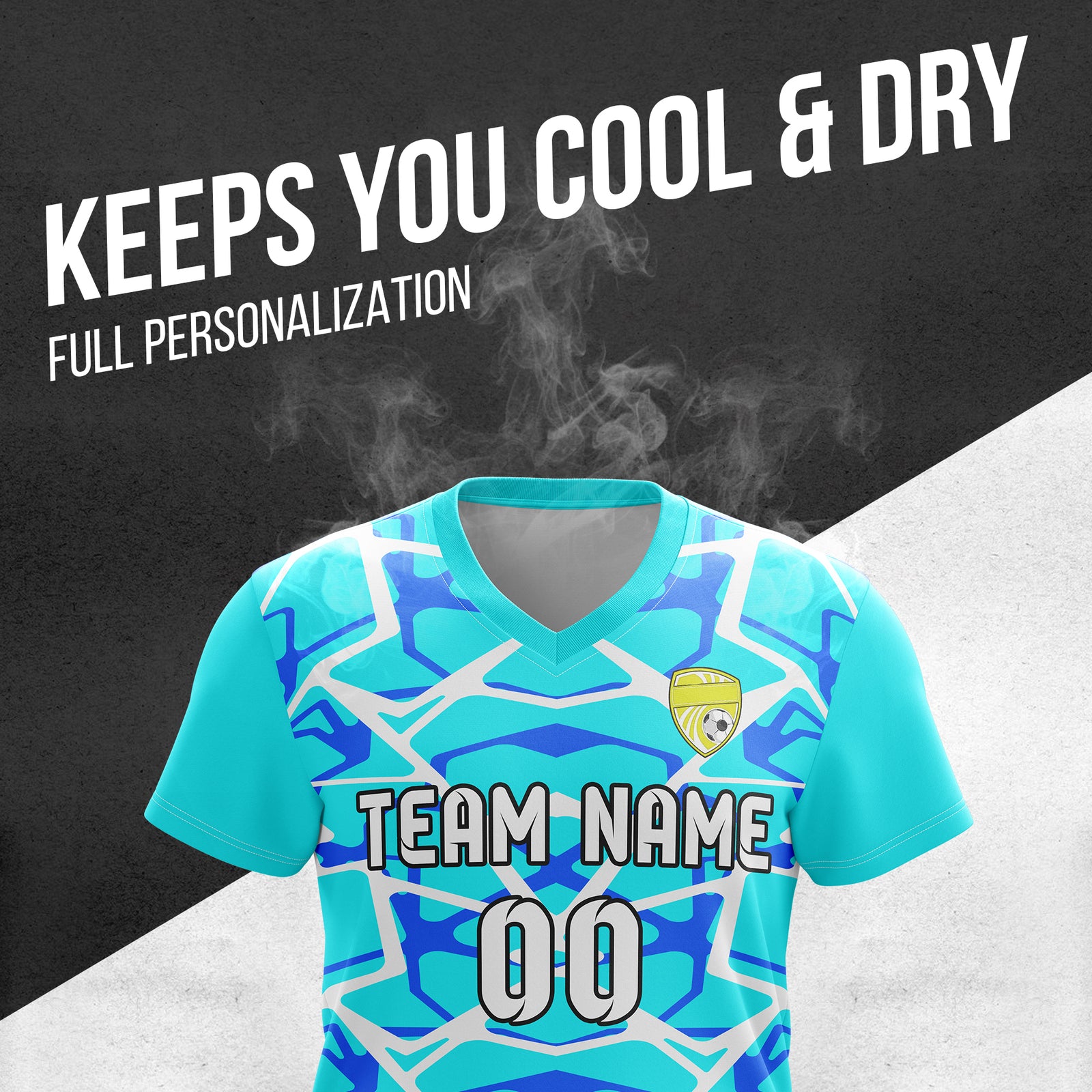 Custom Wild Pulse V-Full Pattern Aqua Soccer sport Tops Jersey