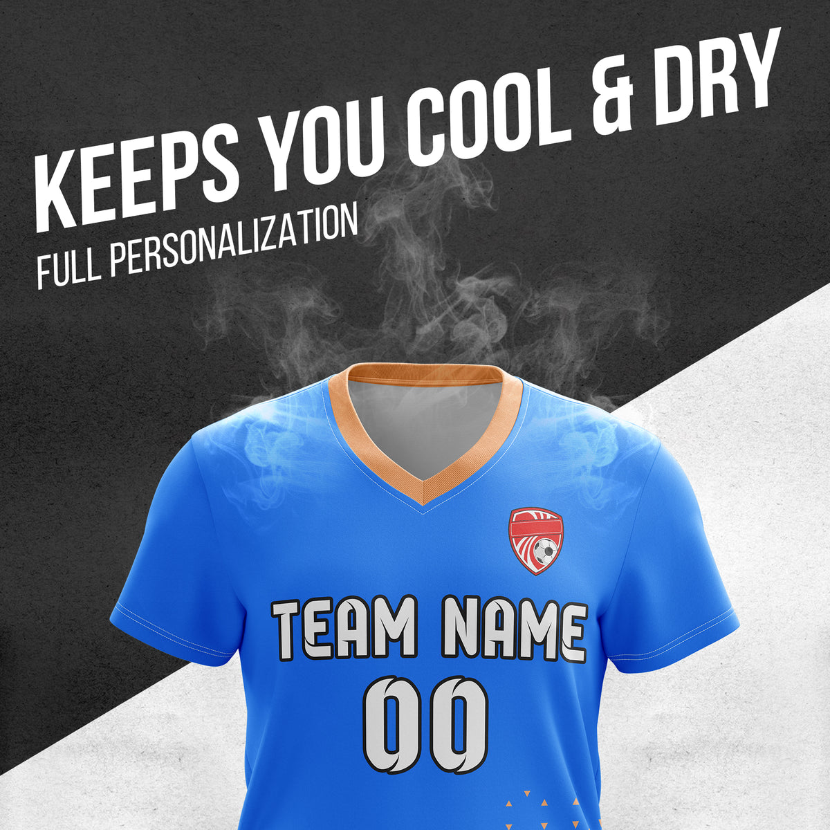 Custom Tri-Edge V-Side Pattern Blue Soccer sport Tops Jersey