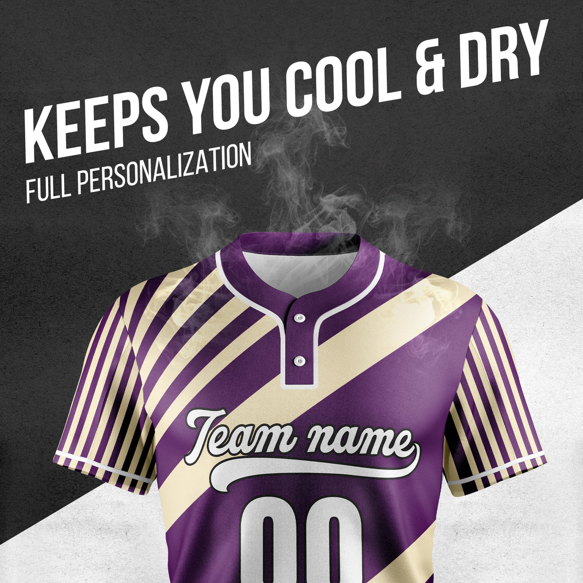 Custom Vibe Split Purple Baseball Sports Jersey Personalized Uniform with Name & Number