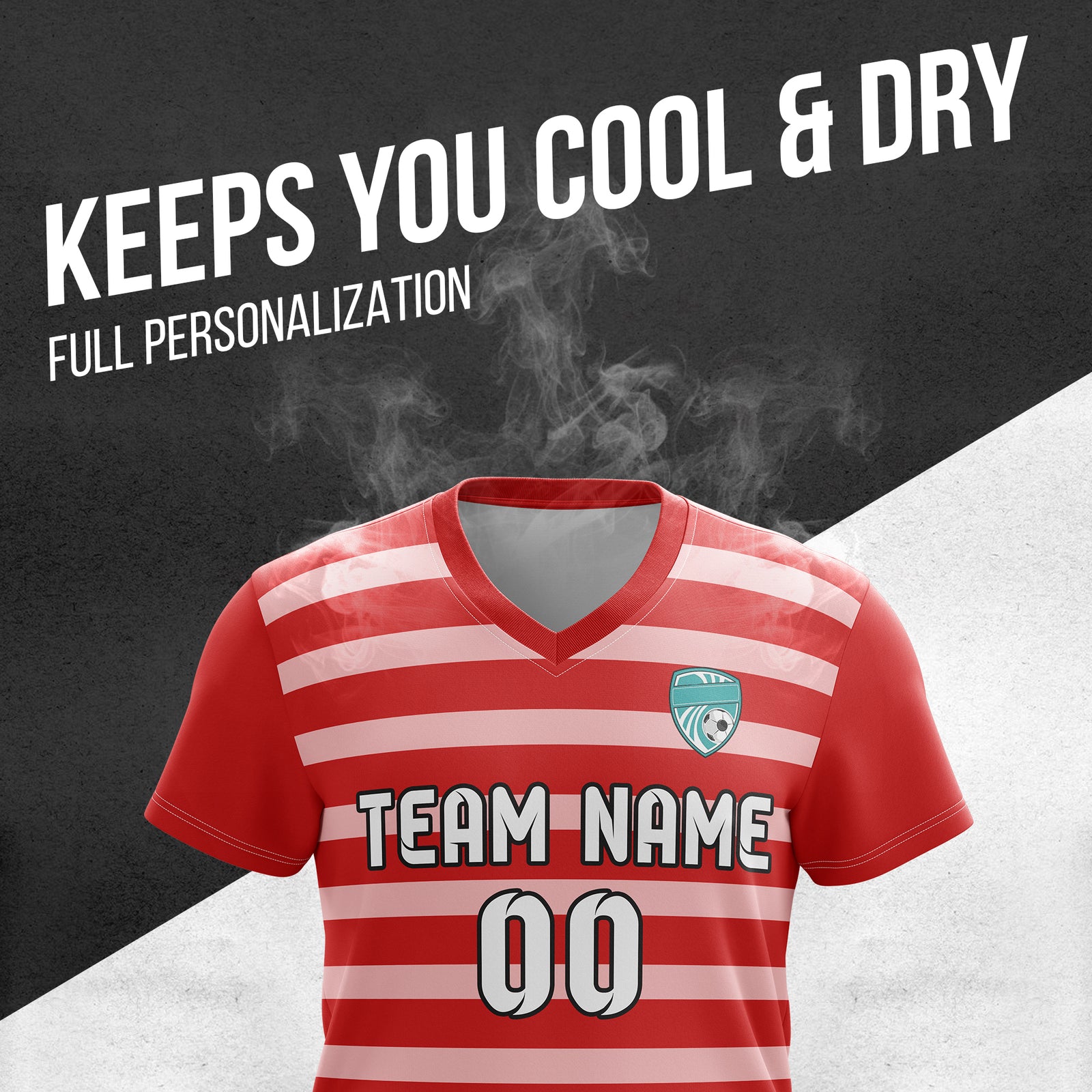Custom Royal Stripe V-Neck Red Soccer sport Tops Jersey
