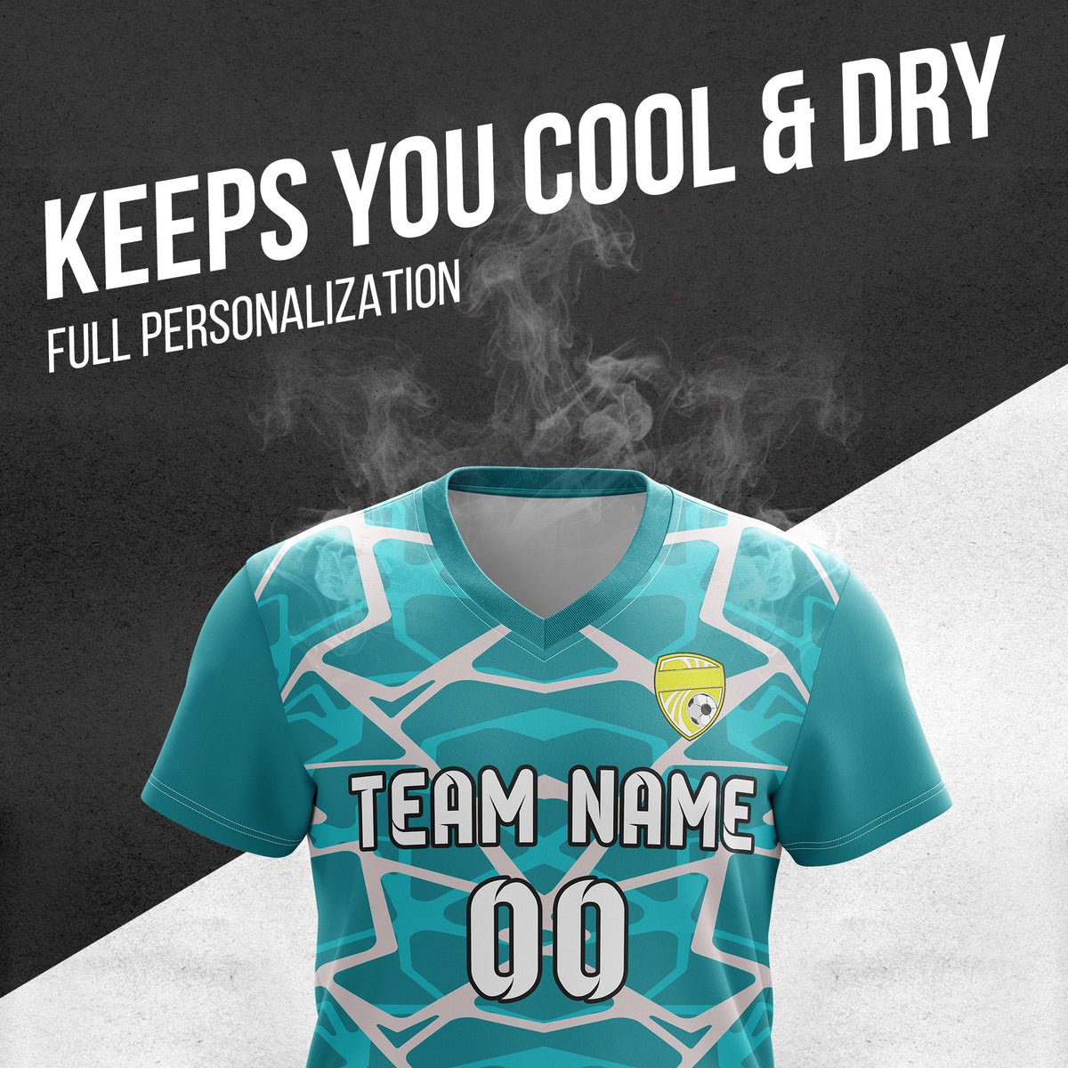 Custom Wild Pulse V-Full Pattern Teal Soccer sport Tops Jersey