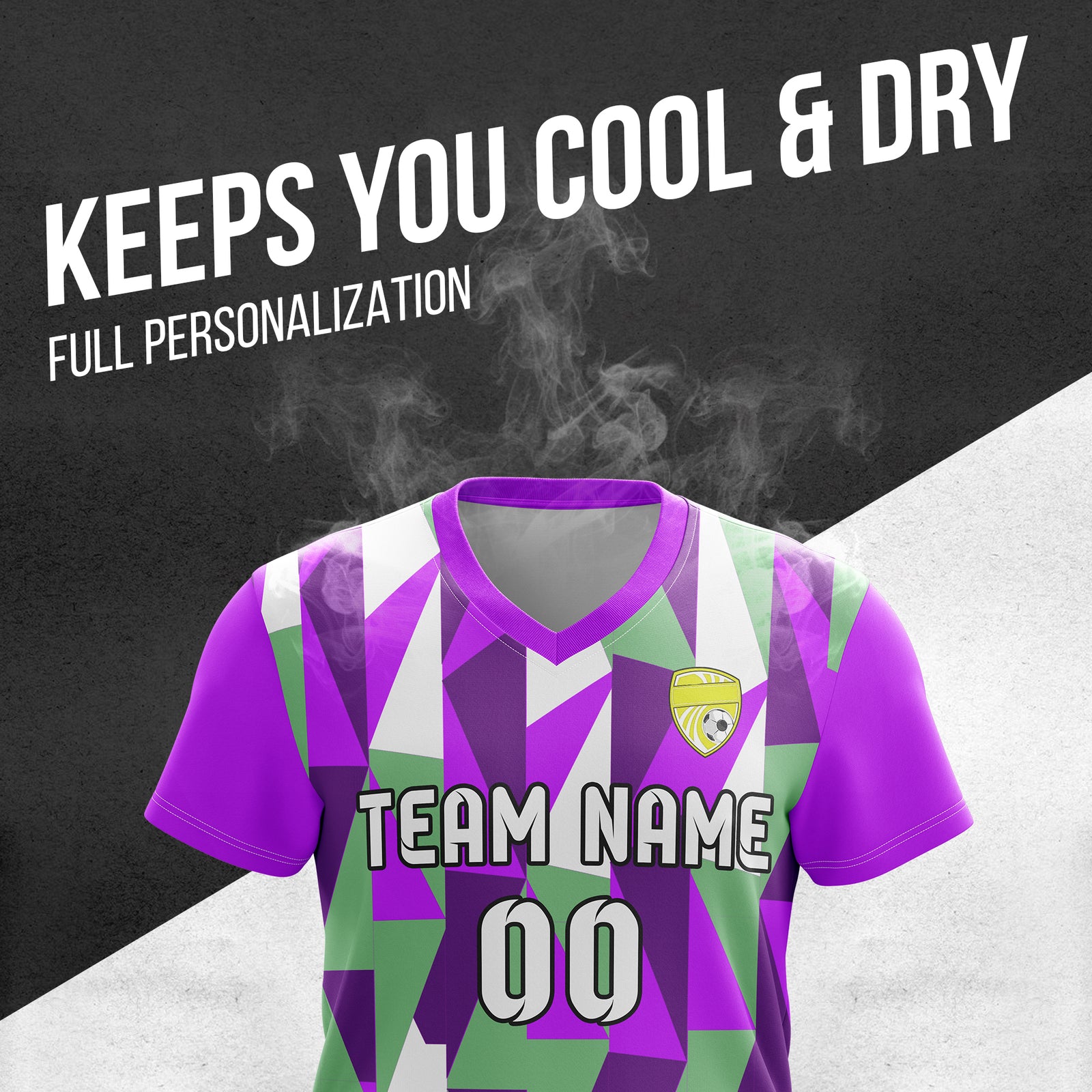 Custom Crystal V-Full Pattern Purple Soccer sport Tops Jersey