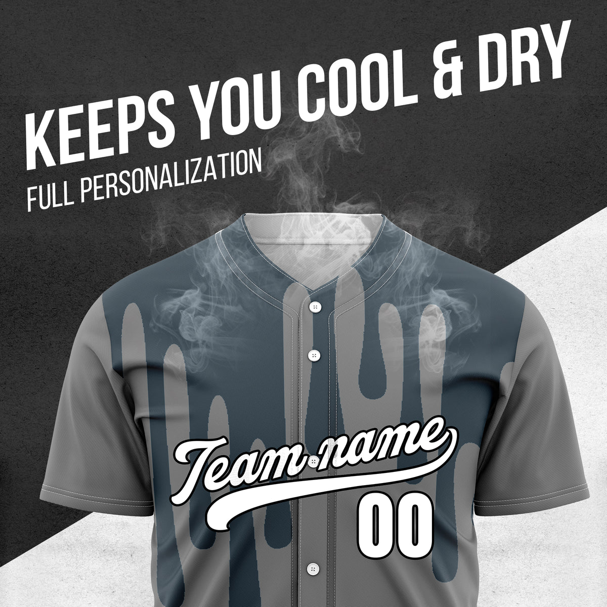 Custom Ink Drip Grey Sports Jersey Personalized Uniform with Name & Number