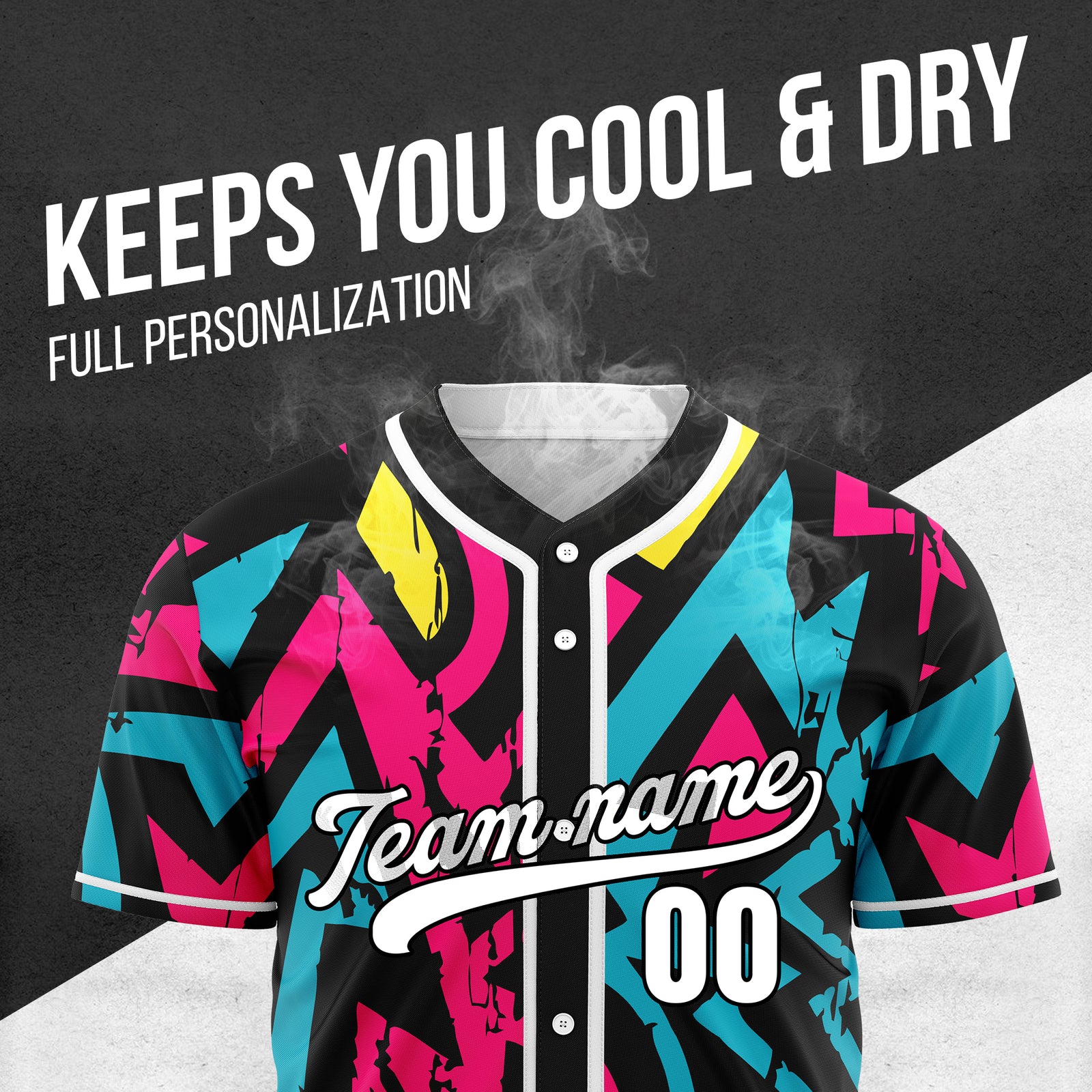 Custom Splash Black Baseball Sports Jersey Personalized Uniform with Name & Number