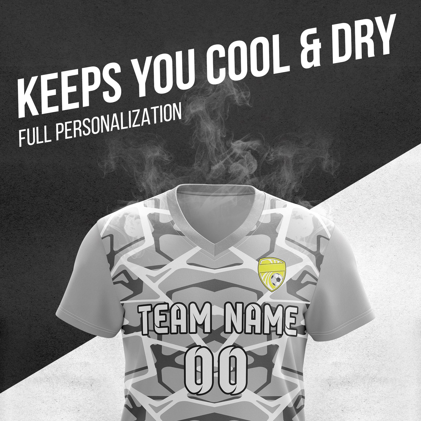 Custom Wild Pulse V-Full Pattern Grey Soccer sport Tops Jersey